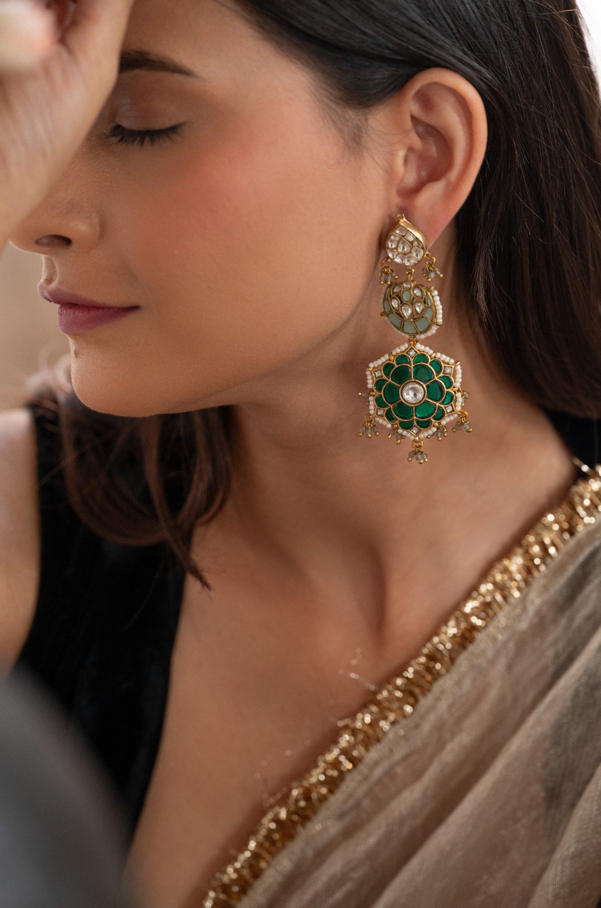 Mehira Green Kundan Earrings