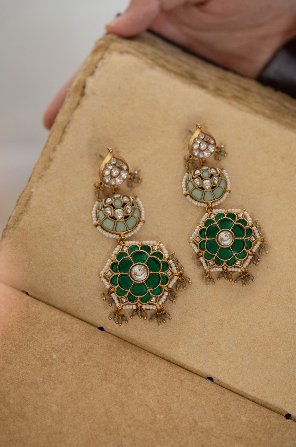 Mehira Green Kundan Earrings