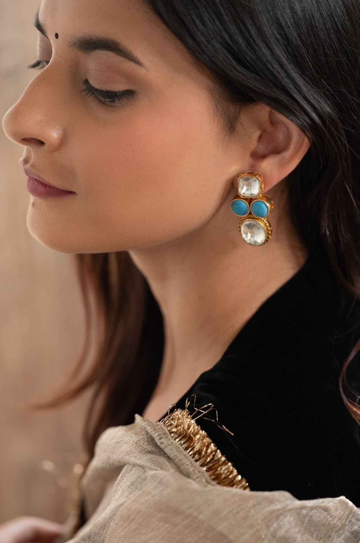 Dami Turquoise Kundan Earrings