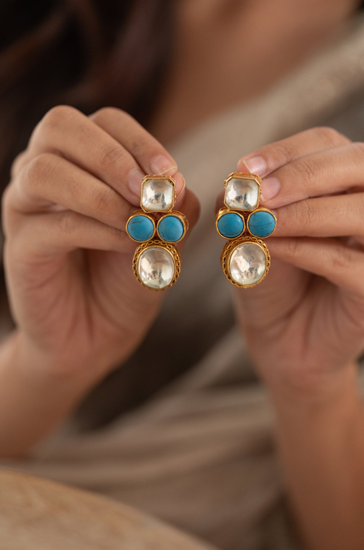 Dami Turquoise Kundan Earrings