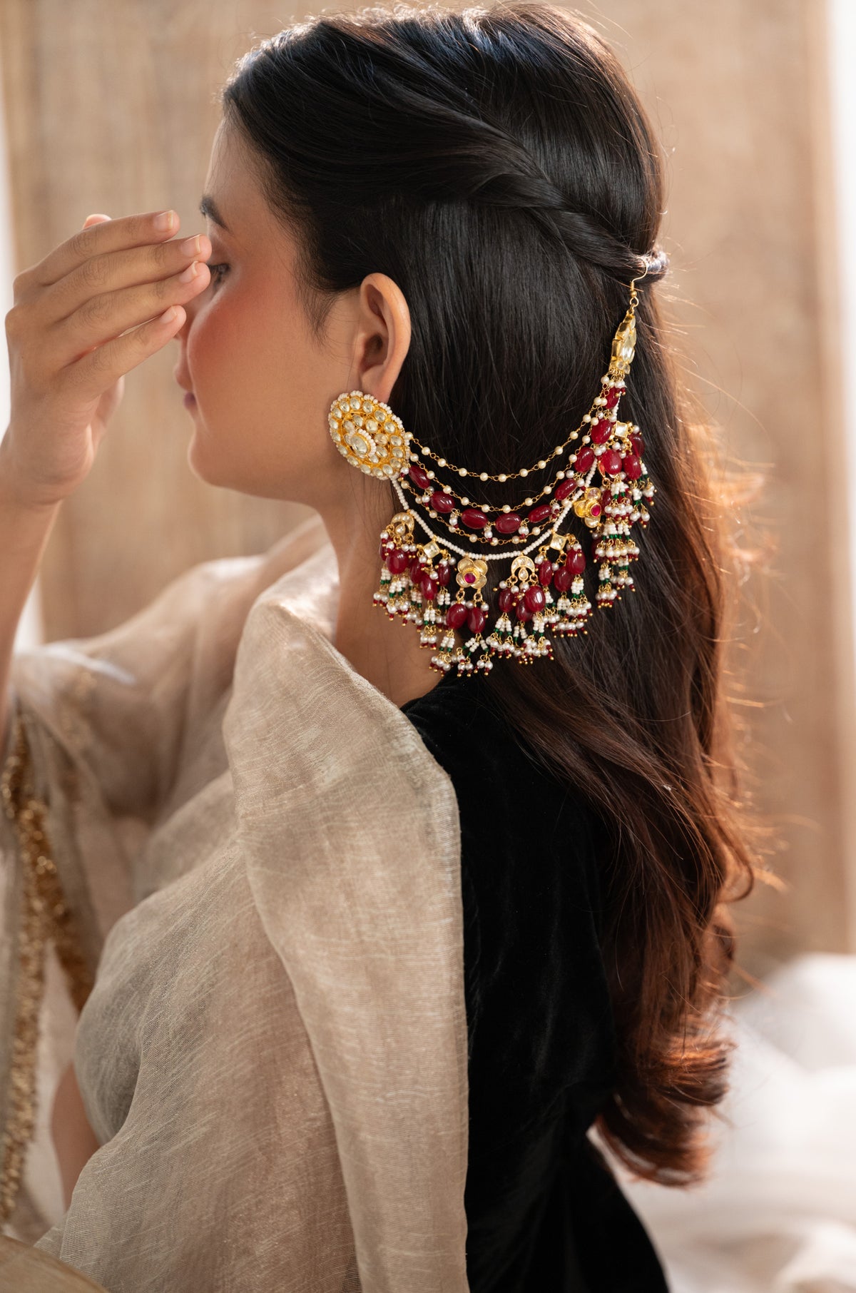 Abisha Red Kundan Earrings