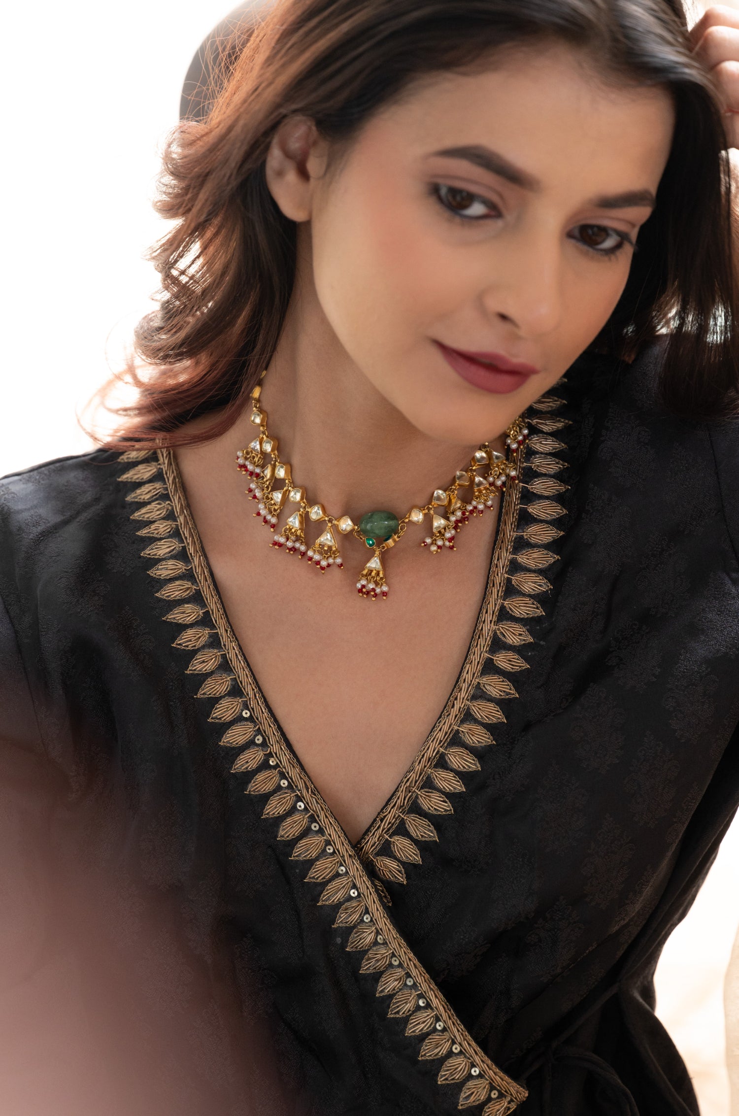 Farhana Green Kundan Necklace