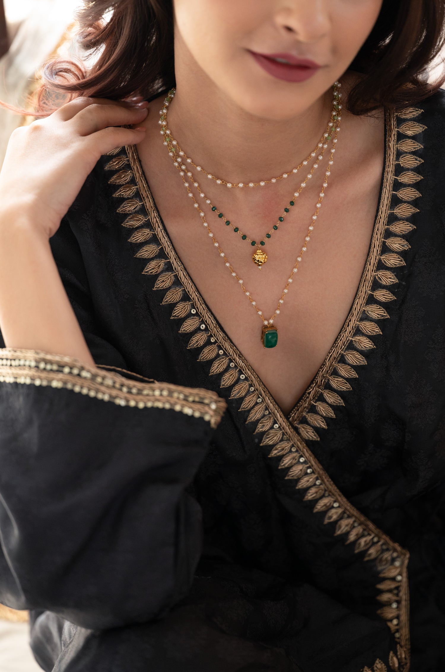 Shareen Green Pearl Necklace