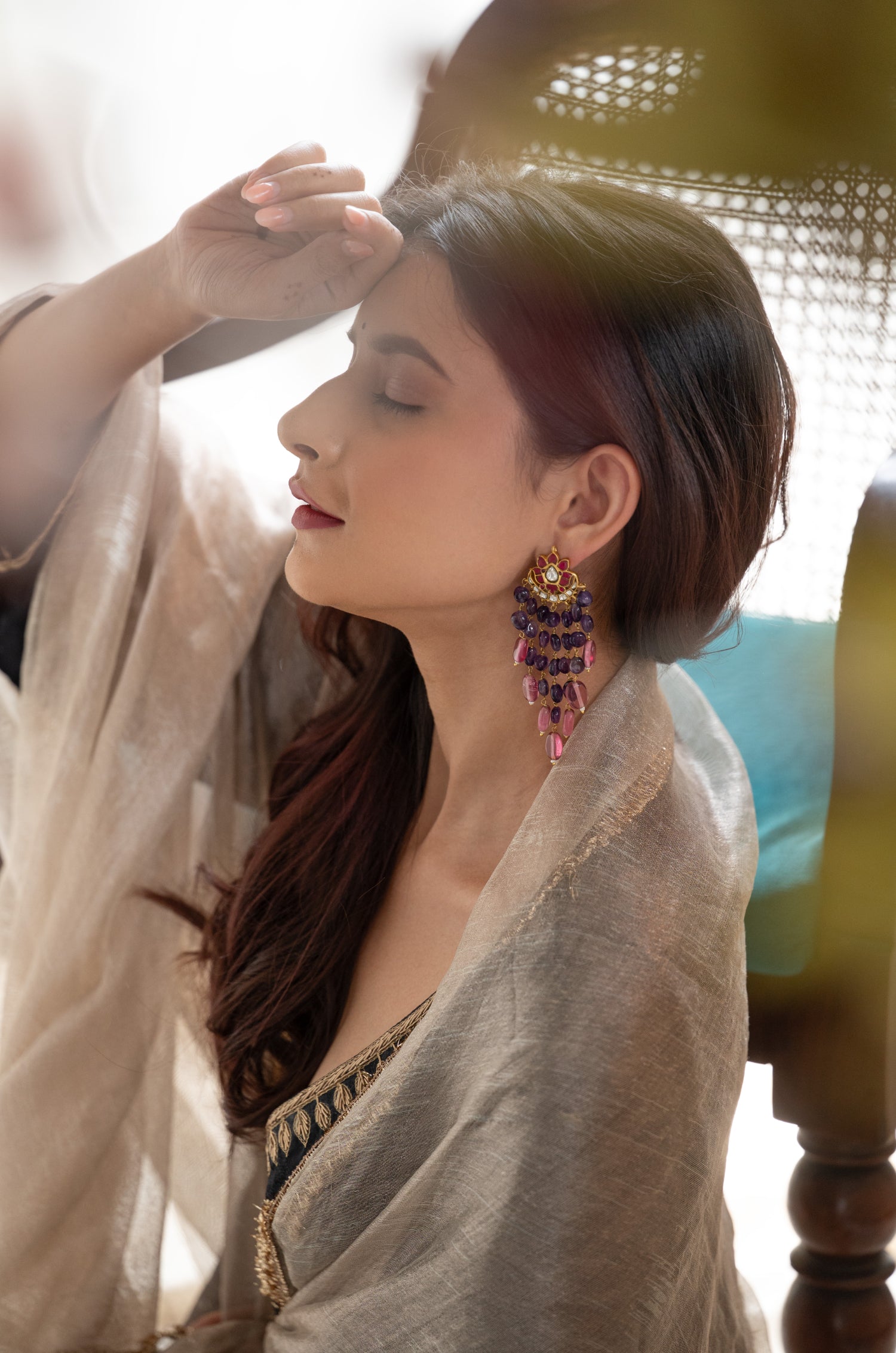 Alisha Kundan Purple Earrings