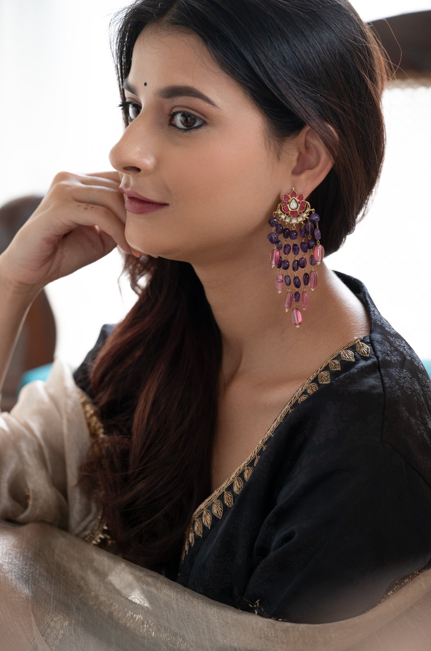 Alisha Kundan Purple Earrings
