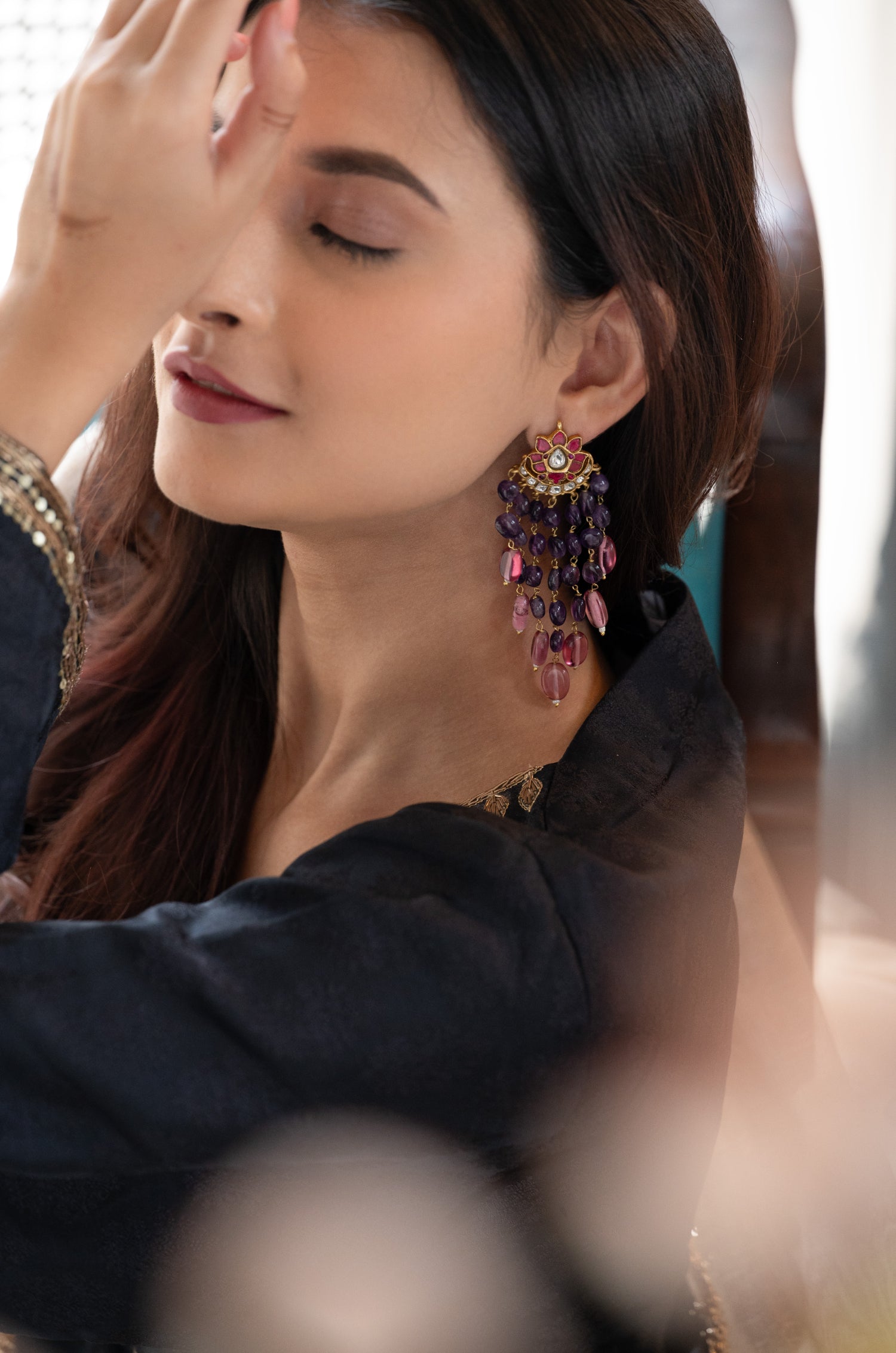 Alisha Kundan Purple Earrings