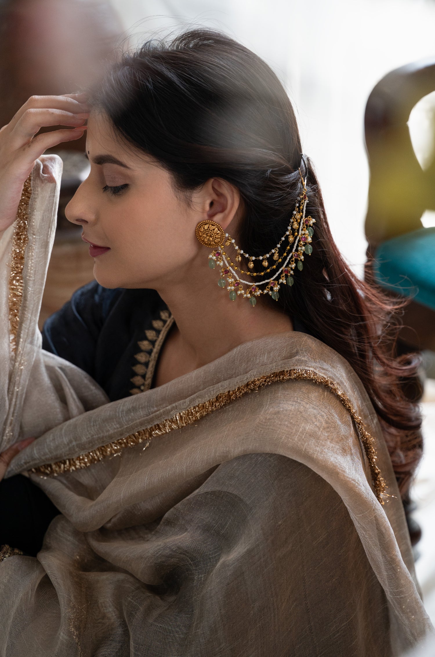 Chaitali Temple Kaan Chain Earrings