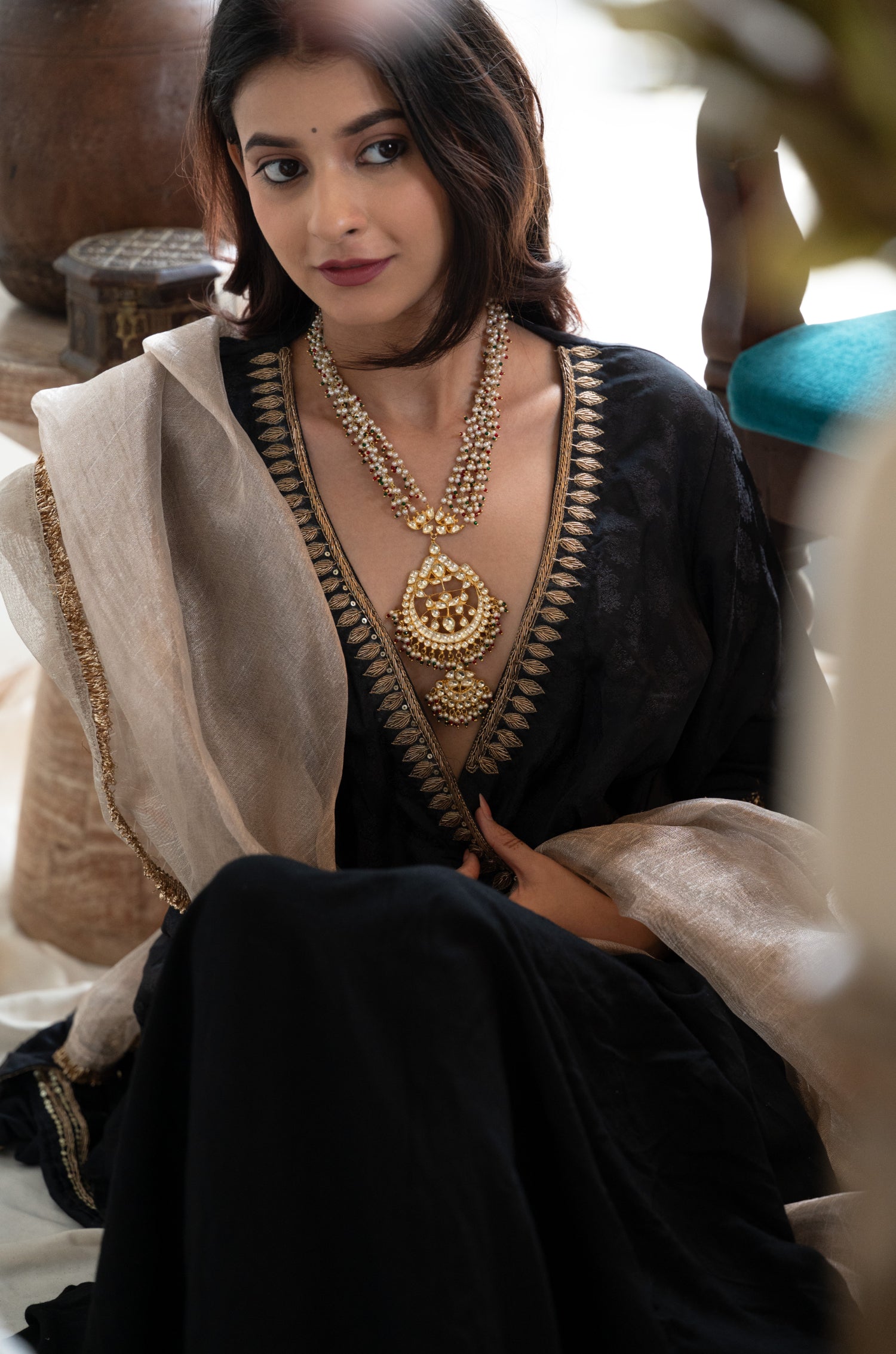 Anjana Green Kundan Necklace
