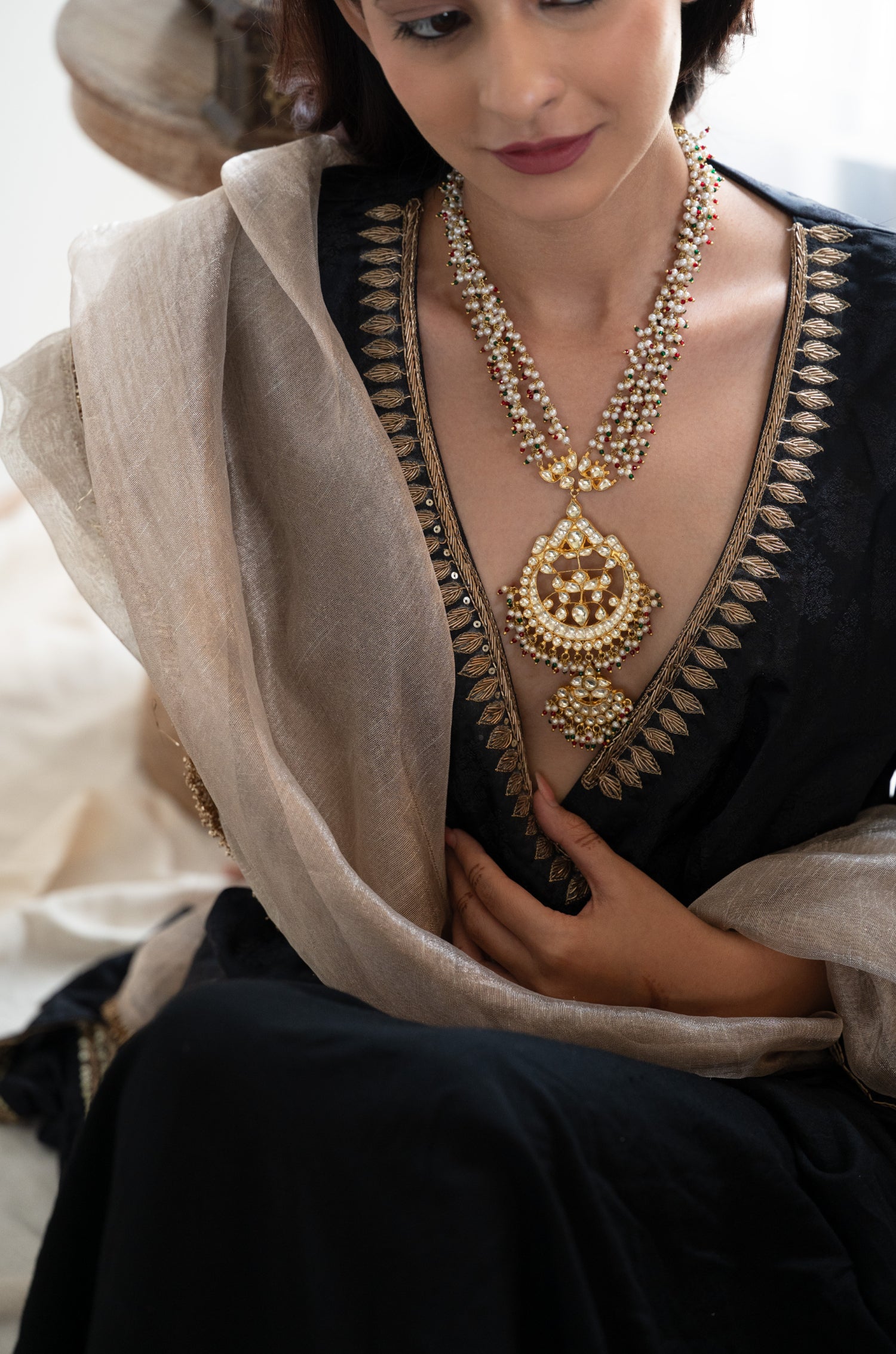Anjana Green Kundan Necklace