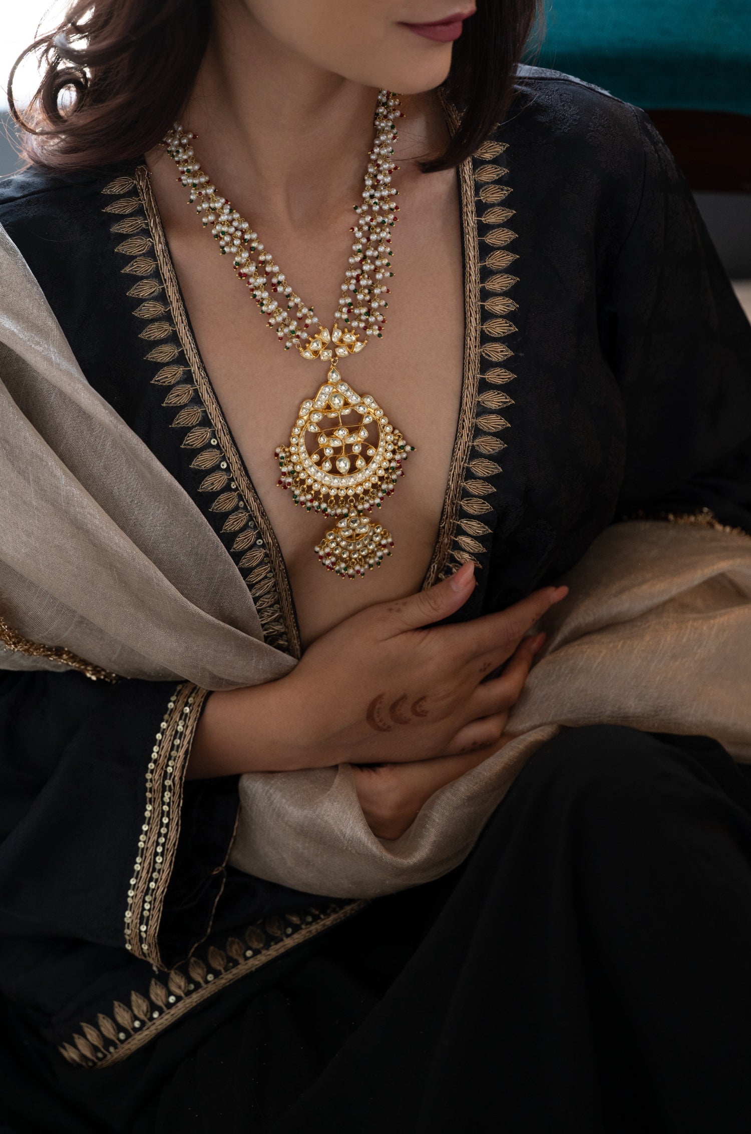 Anjana Green Kundan Necklace