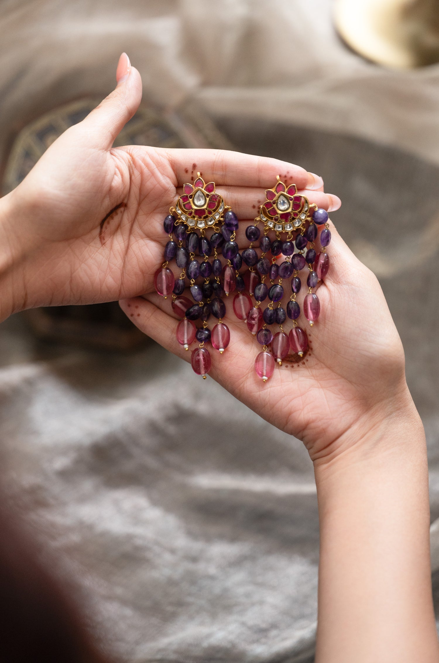 Alisha Kundan Purple Earrings