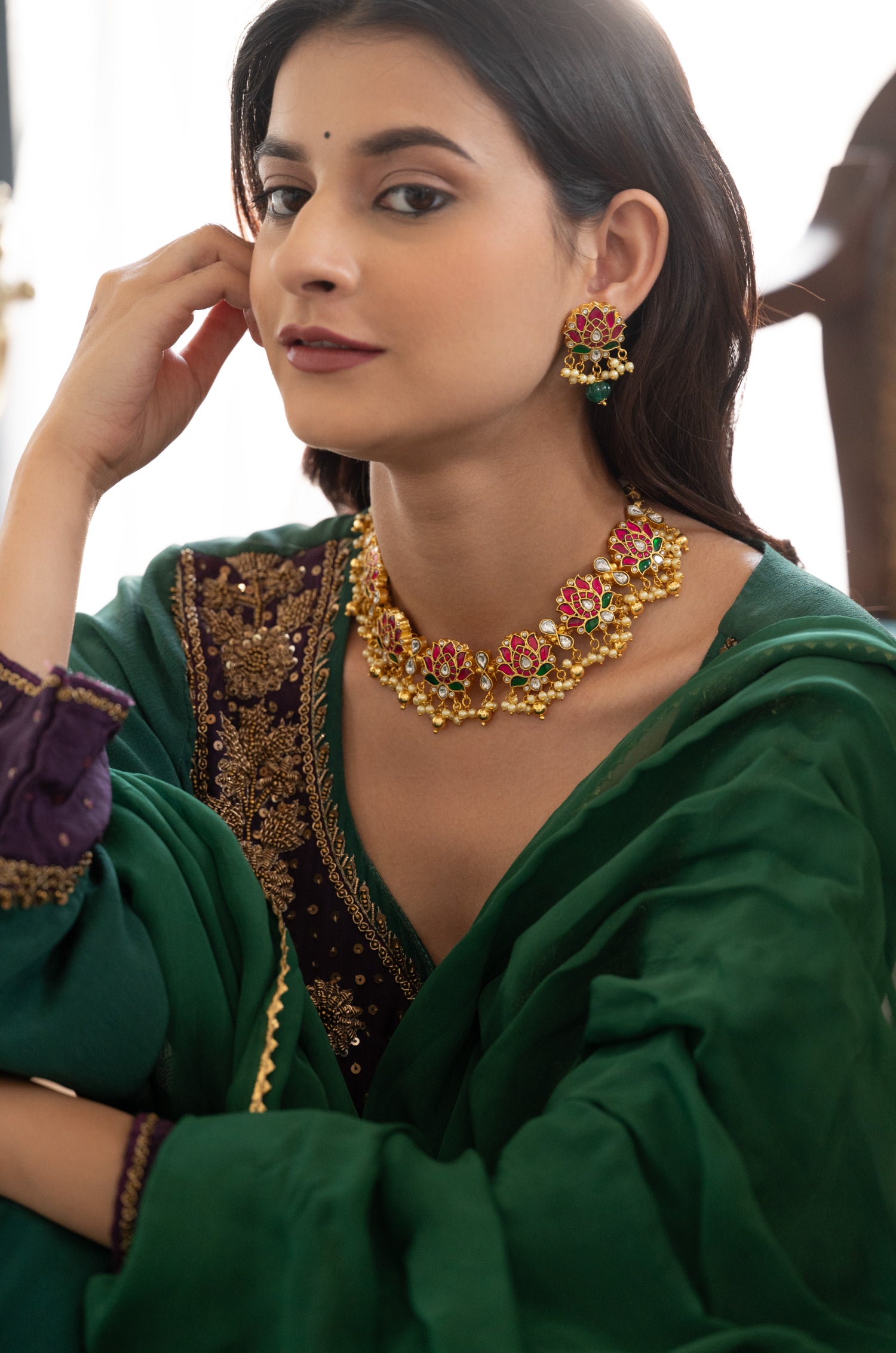 Kamal Red Kundan Necklace Set