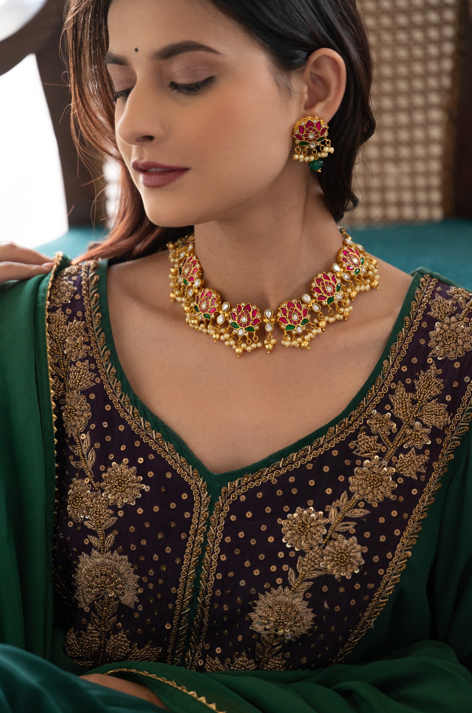 Kamal Red Kundan Necklace Set