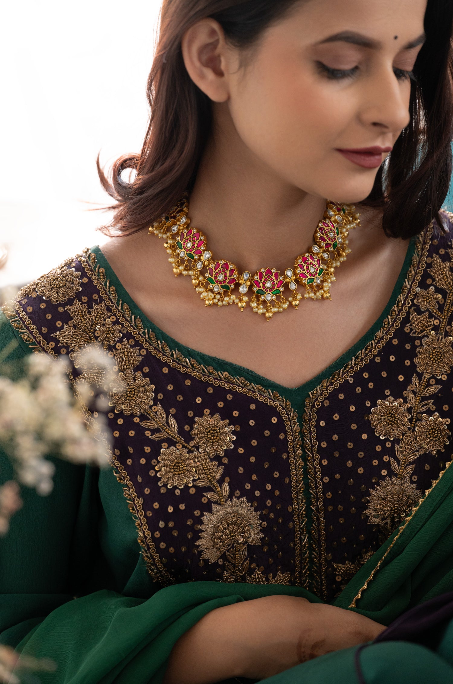 Kamal Red Kundan Necklace Set
