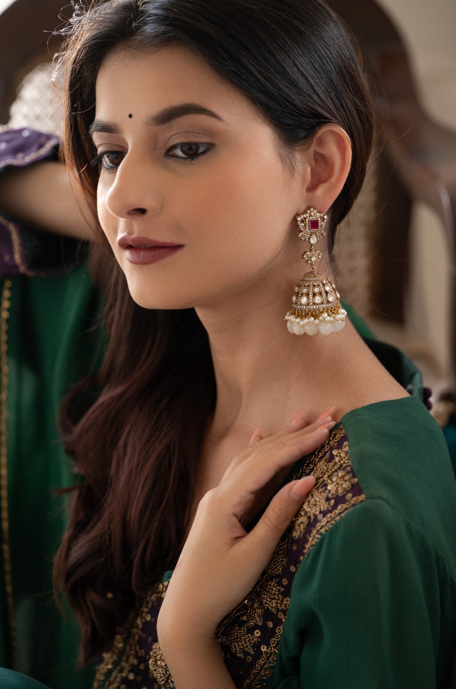 Gulnar Pink Polki Jhumka