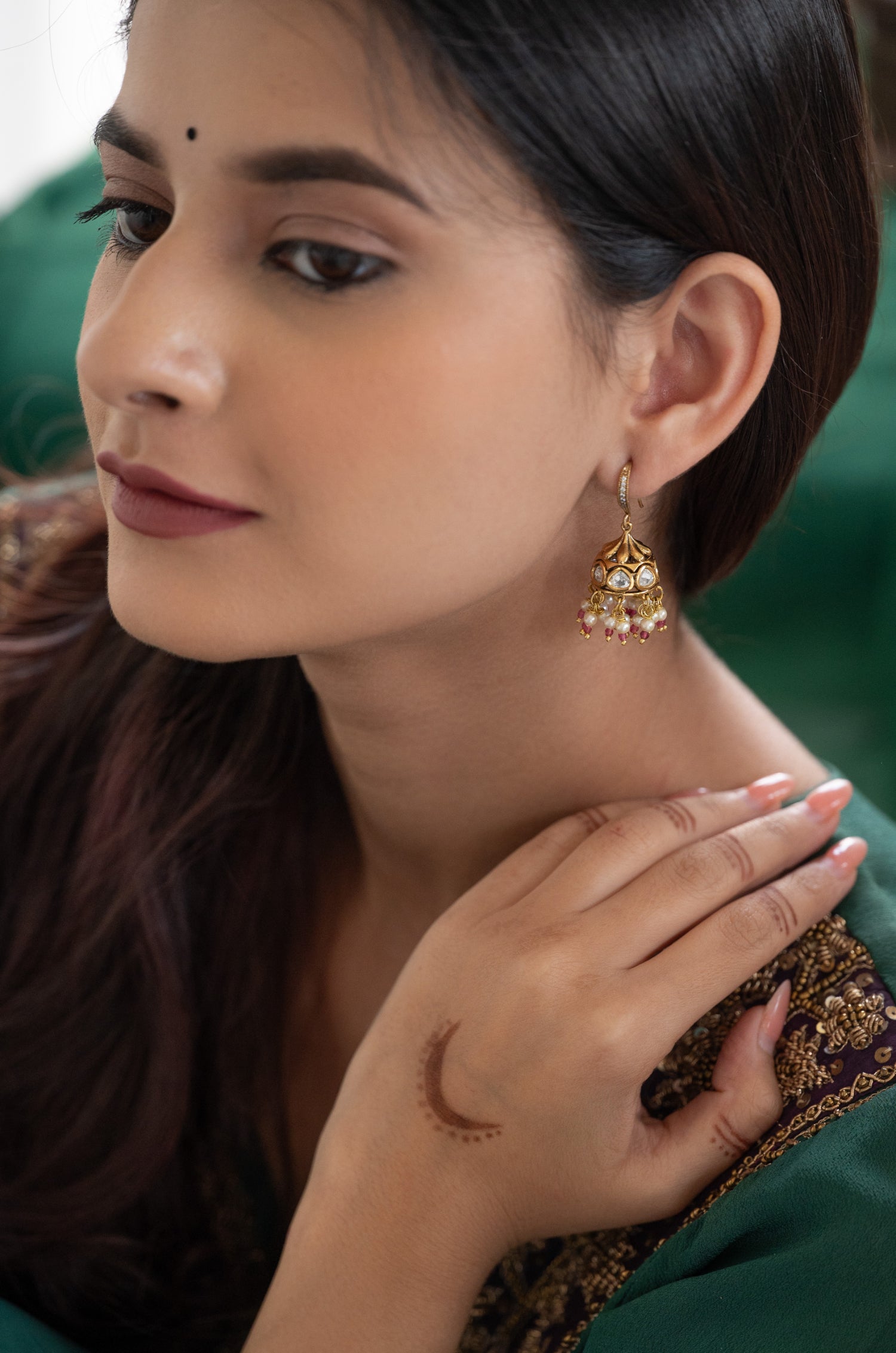 Haina Polki Jhumka Earrings