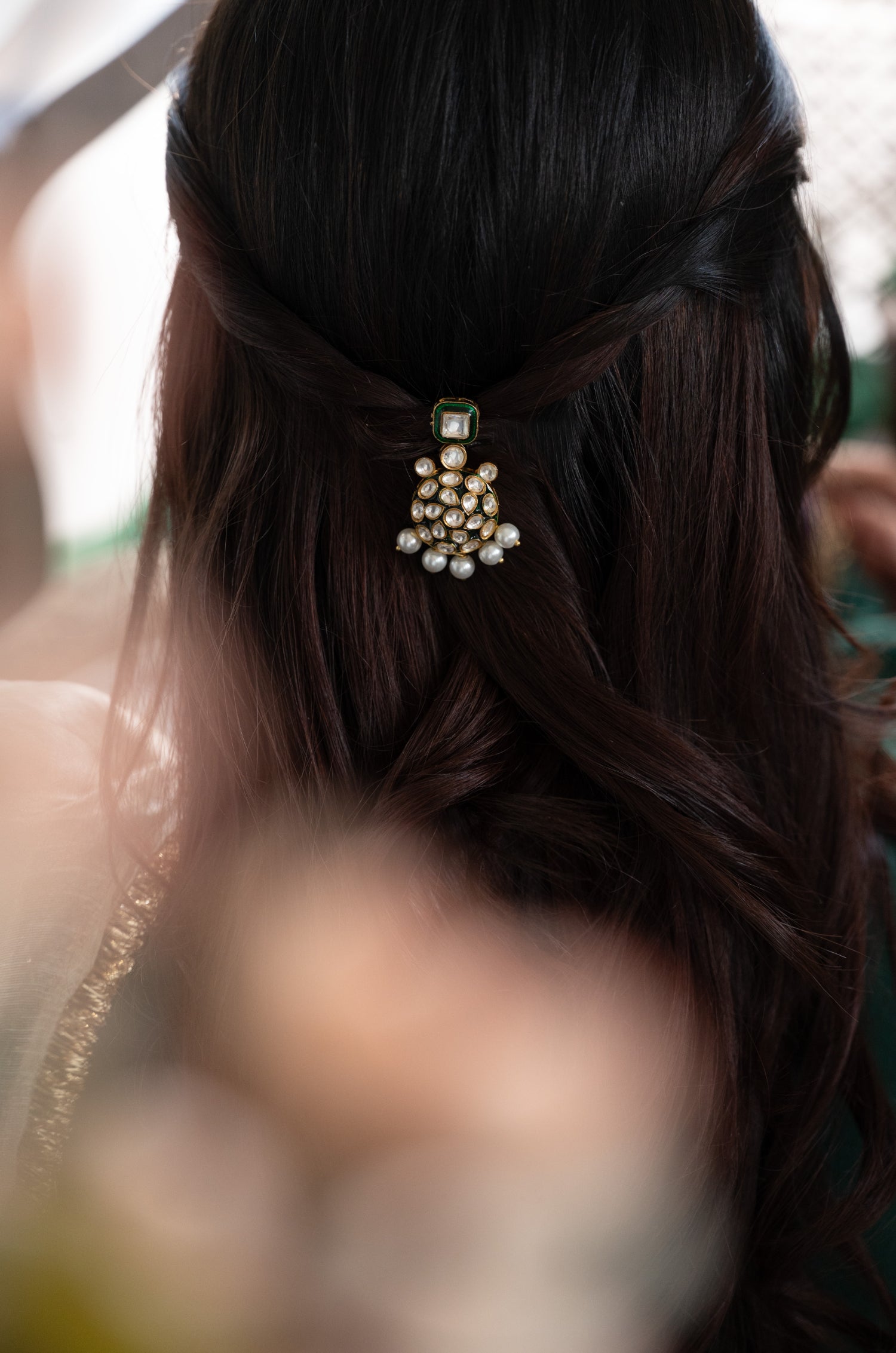 Sireen Green Polki Braid Pin
