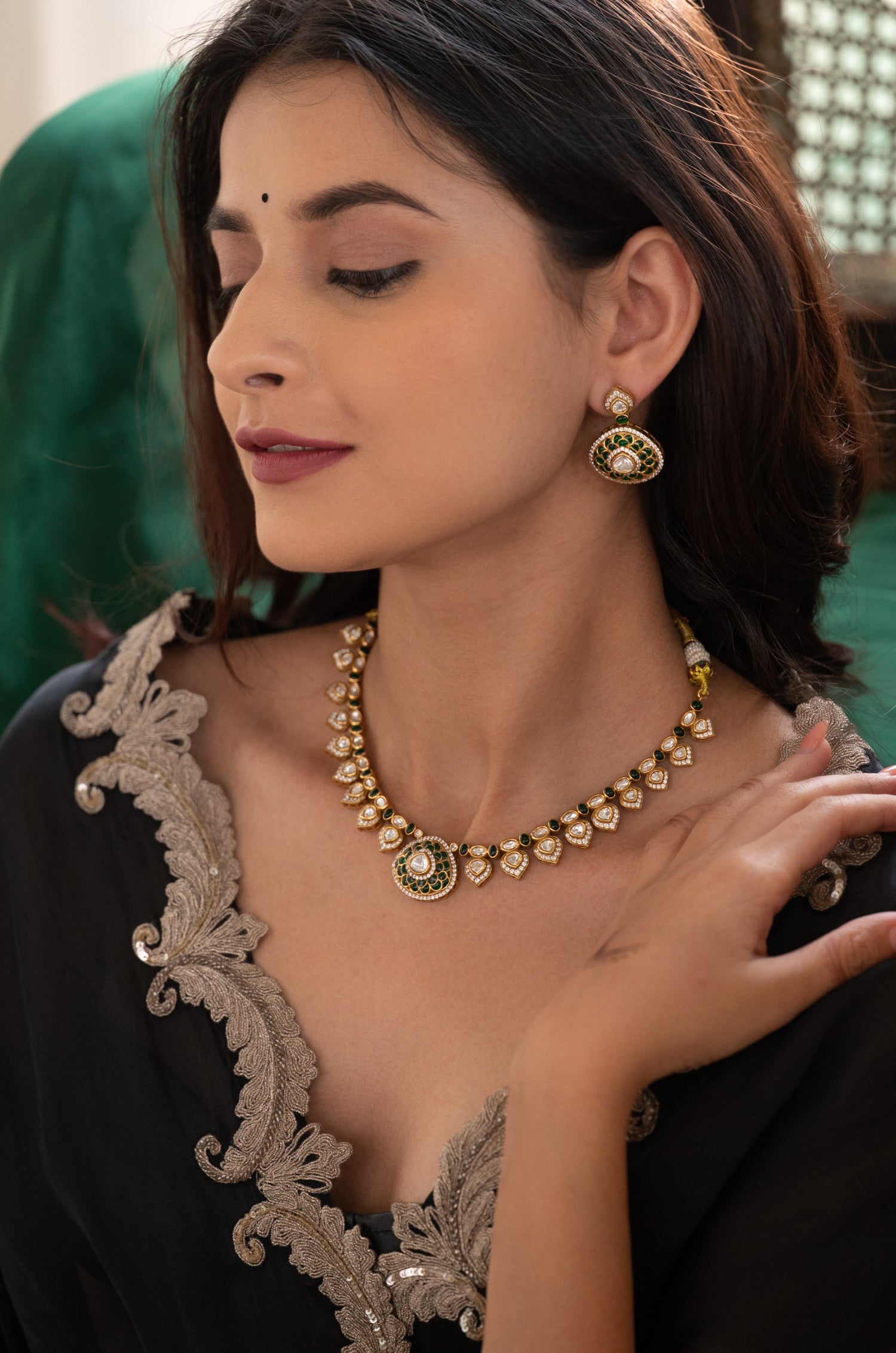 Meera Green Polki Necklace Set
