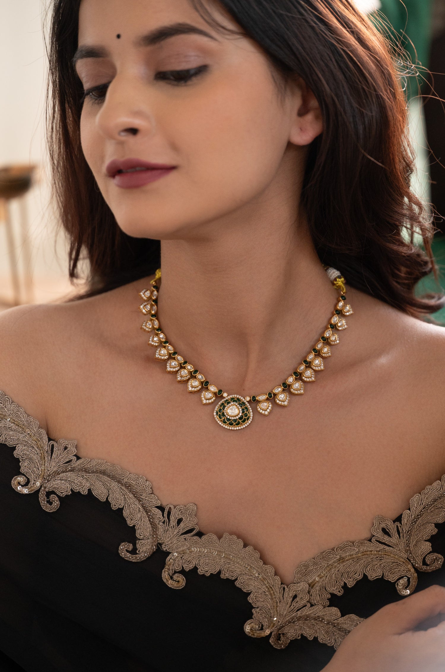 Meera Green Polki Necklace Set