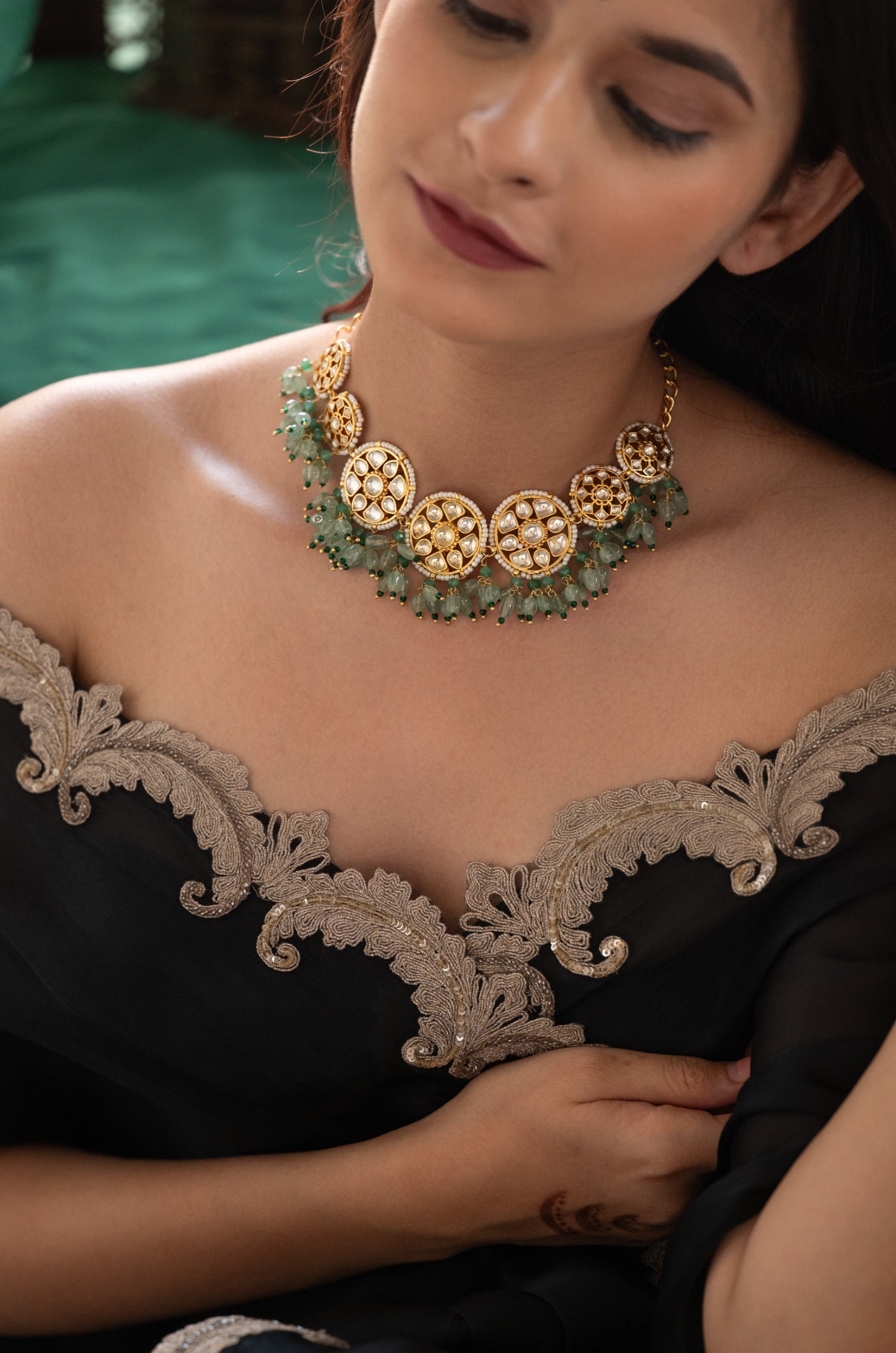 Pranali Mint Kundan Necklace Set