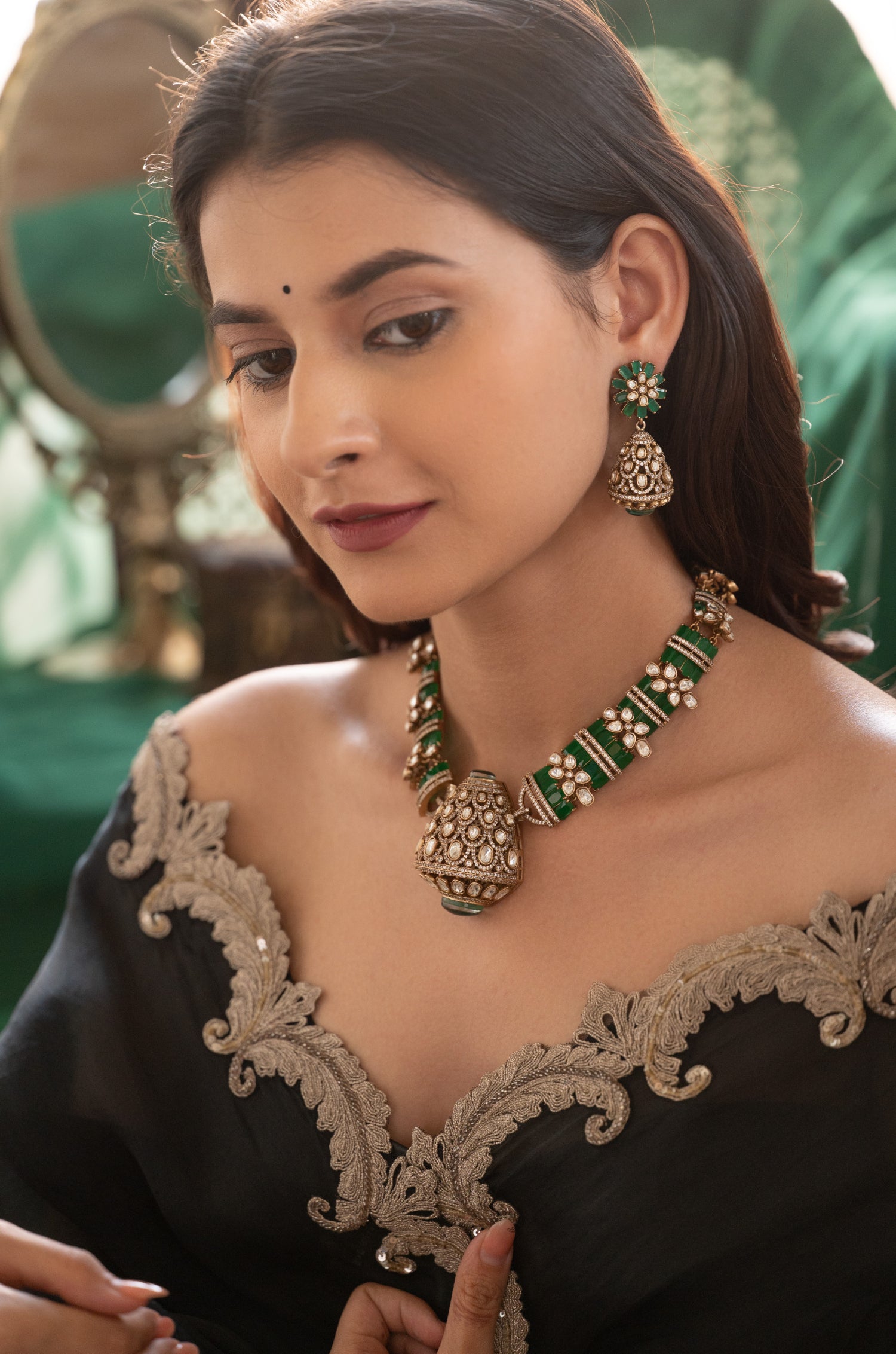 Malika Green Victorian Polki Necklace Set