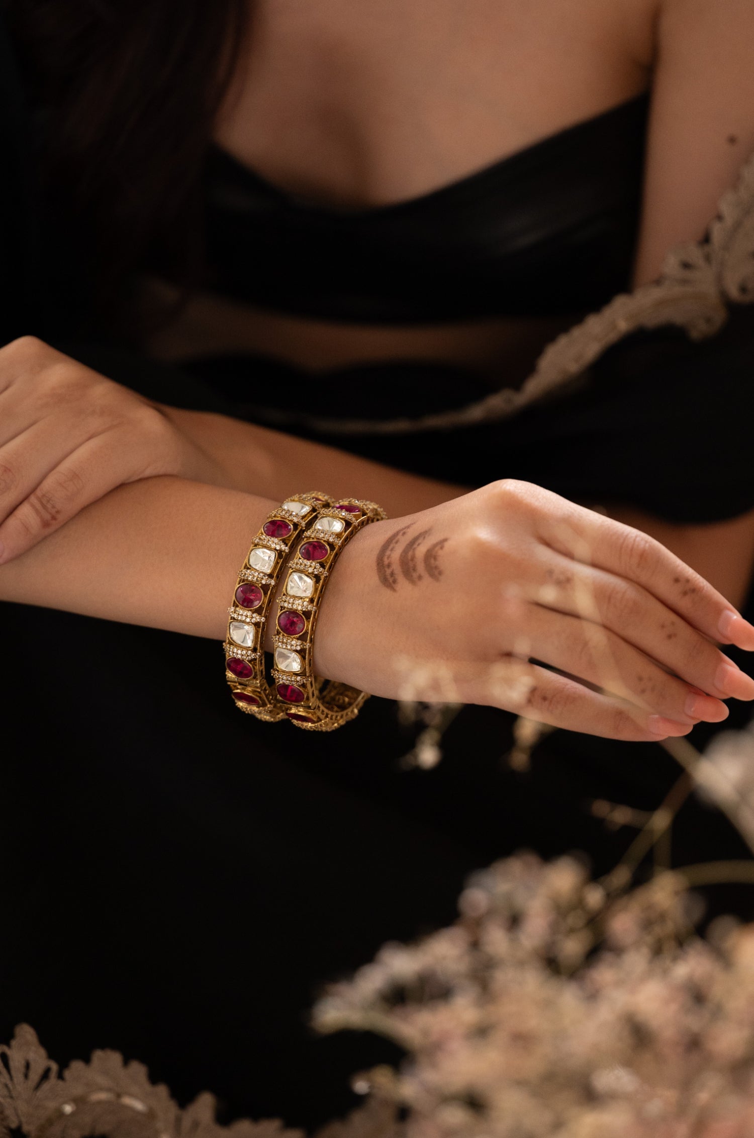 Zahina Red Meenakari Polki Bangles - Set of 2