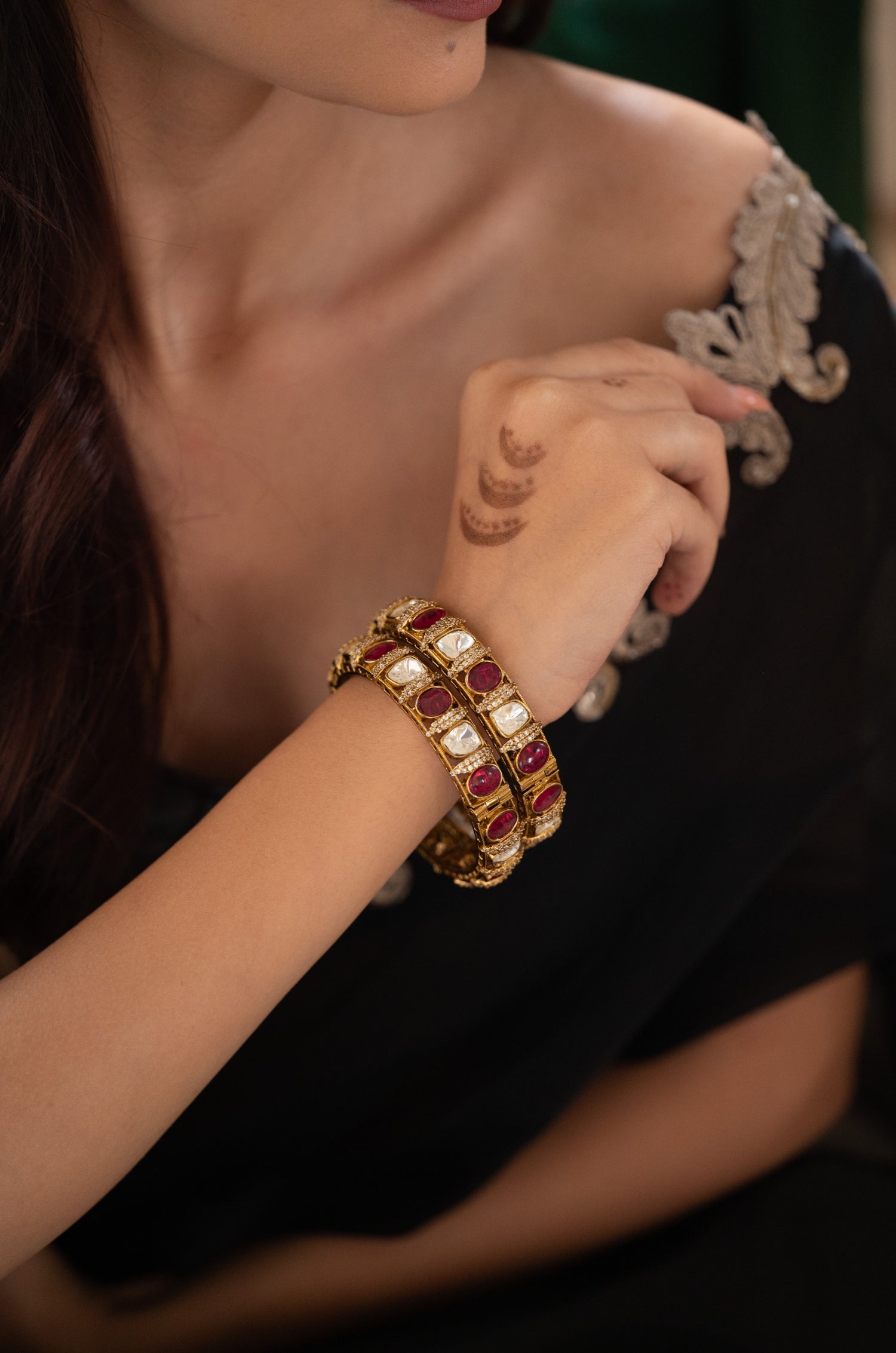Zahina Red Meenakari Polki Bangles - Set of 2
