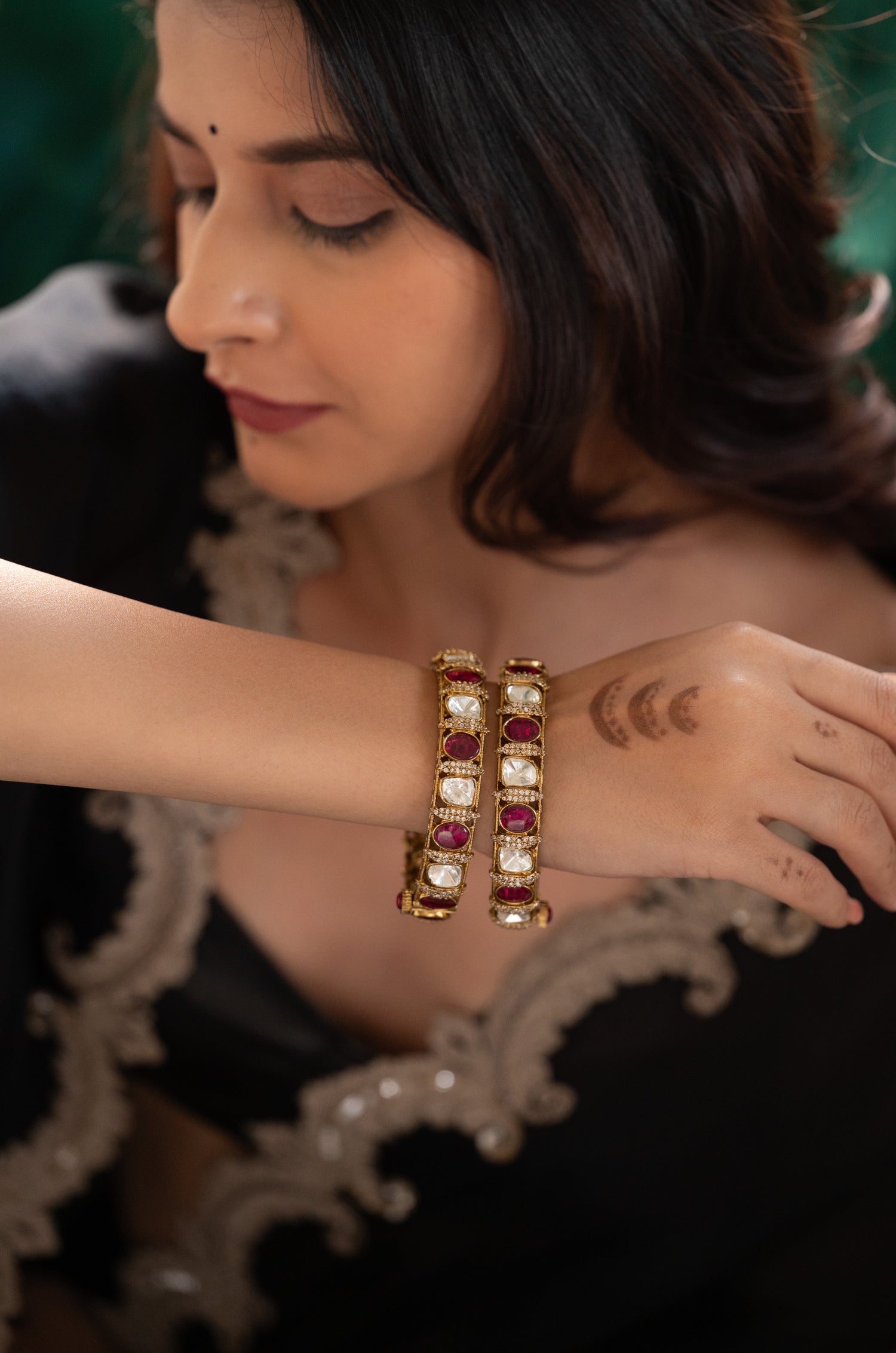 Zahina Red Meenakari Polki Bangles - Set of 2