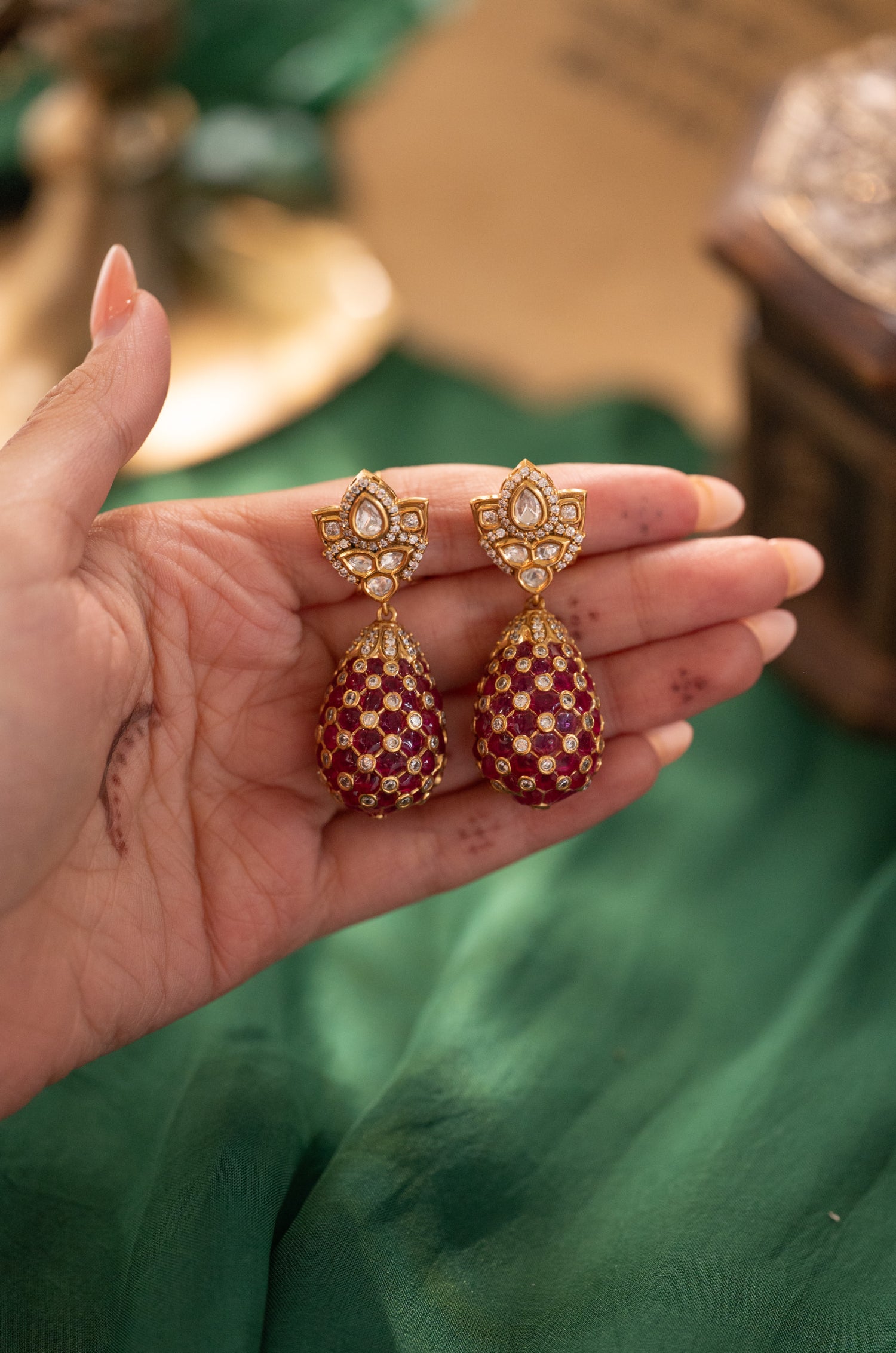 Nikki Pink Polki Earrings