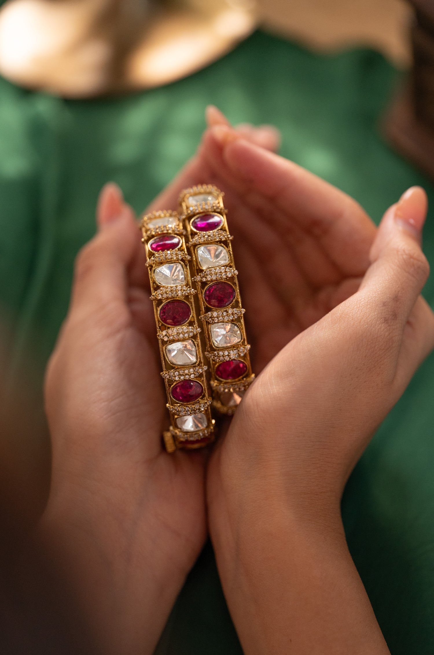 Zahina Red Meenakari Polki Bangles - Set of 2