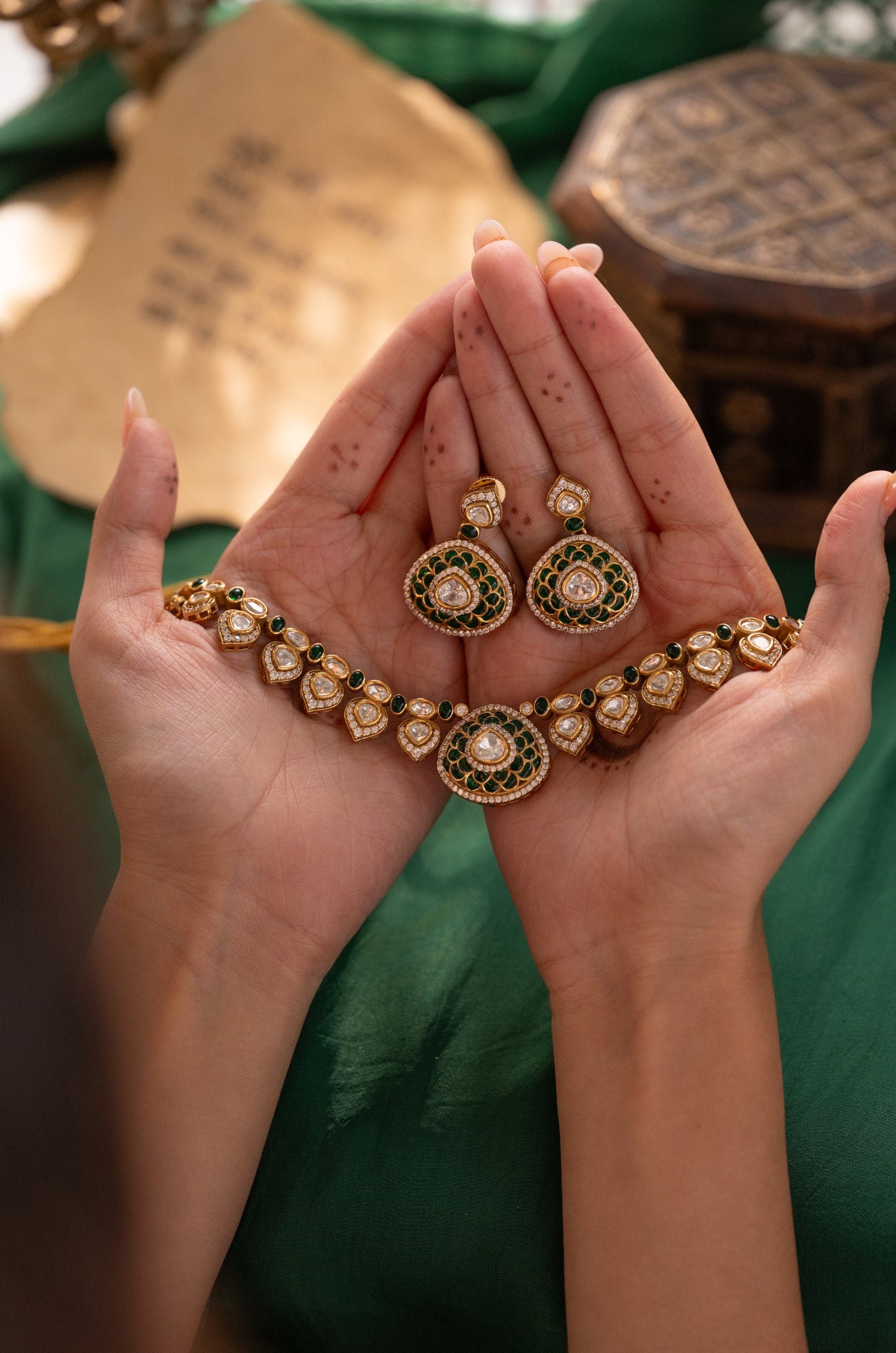 Meera Green Polki Necklace Set