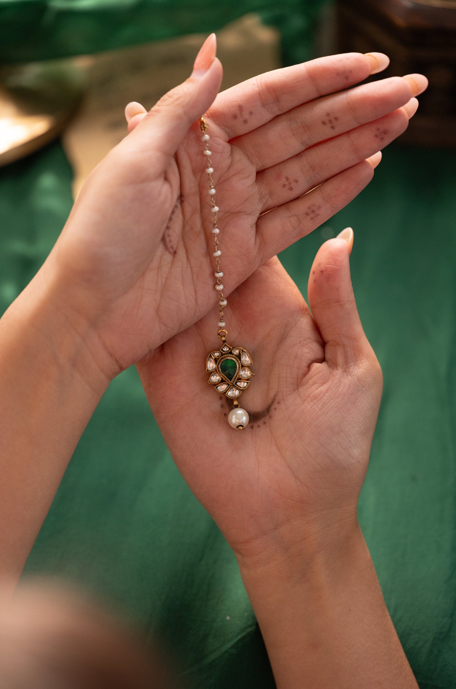 Bani Green Kundan Maang Tikka