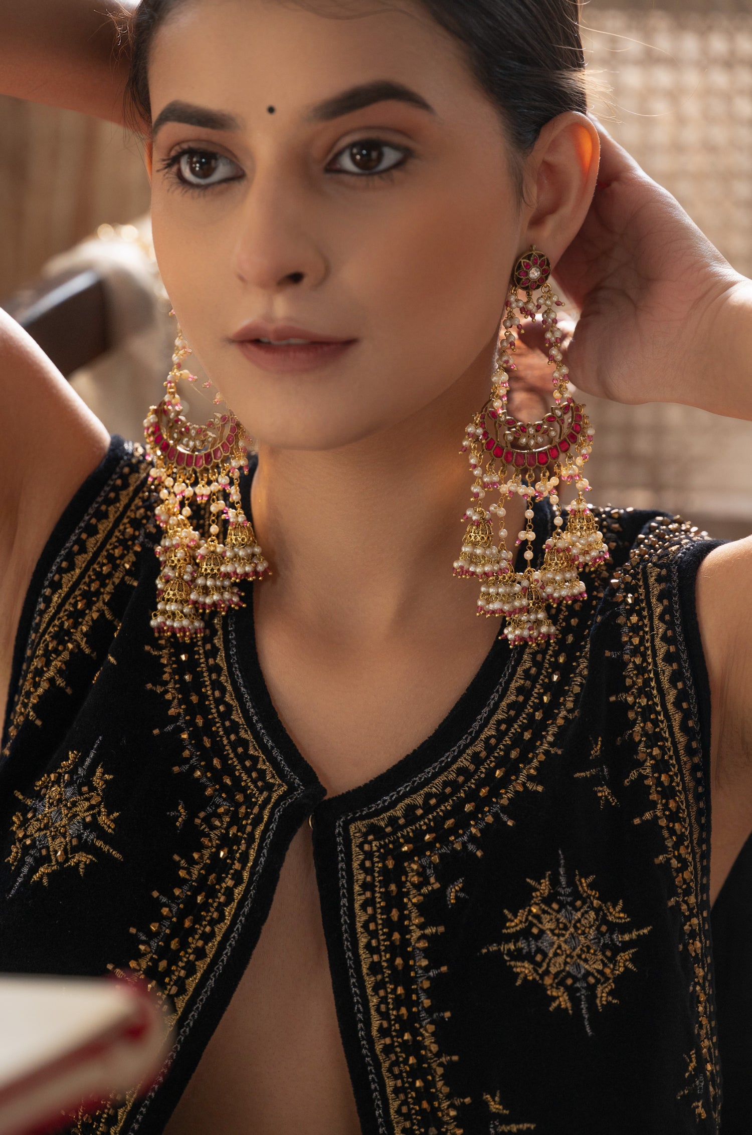 Shreyashi Pink Kundan Earrings