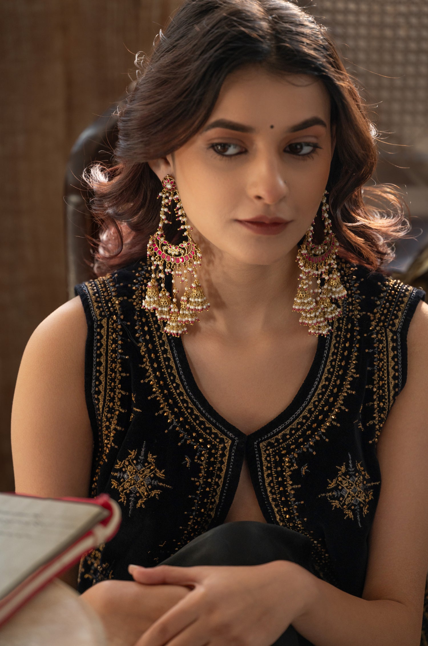 Shreyashi Pink Kundan Earrings