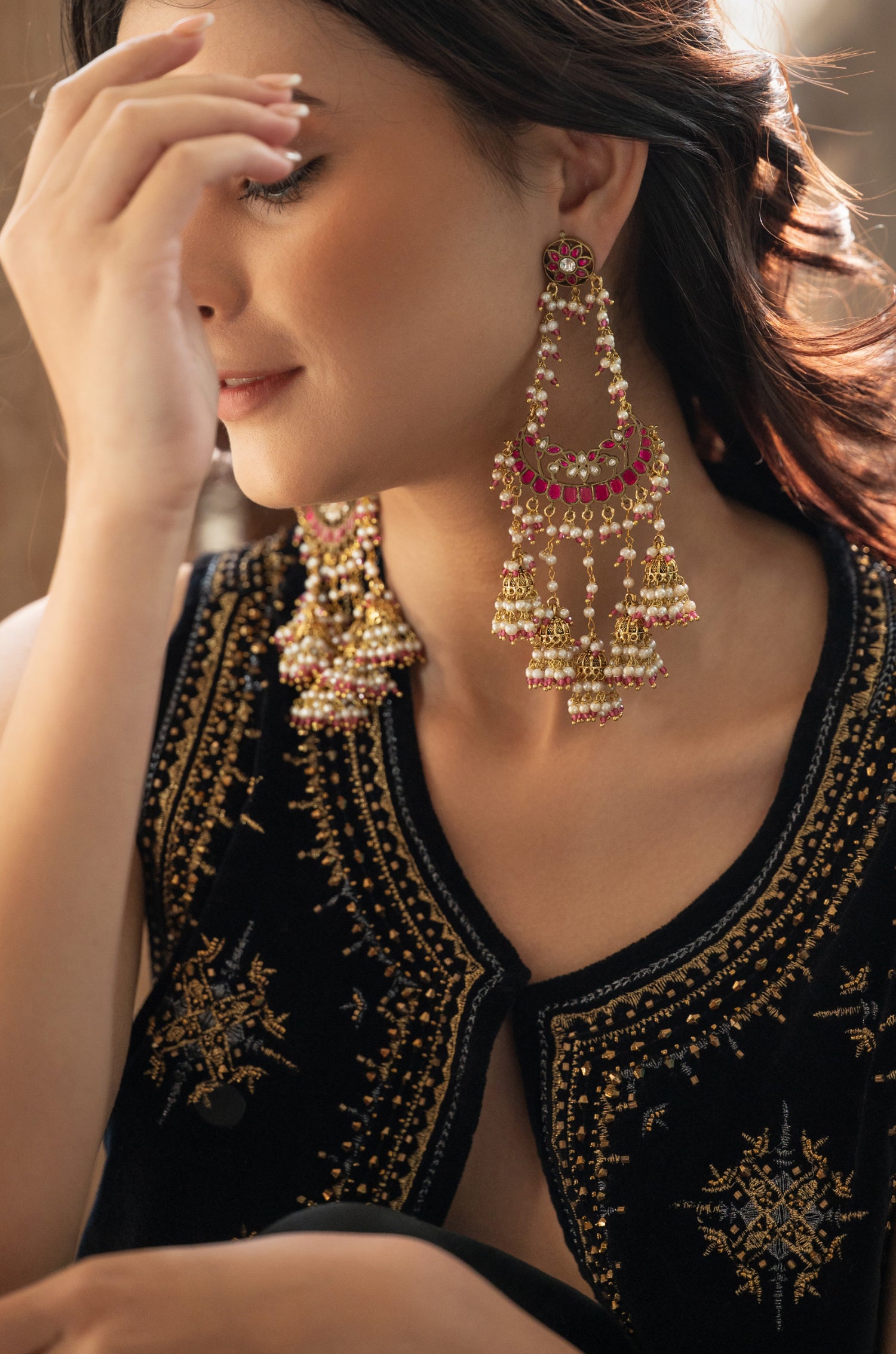 Shreyashi Pink Kundan Earrings