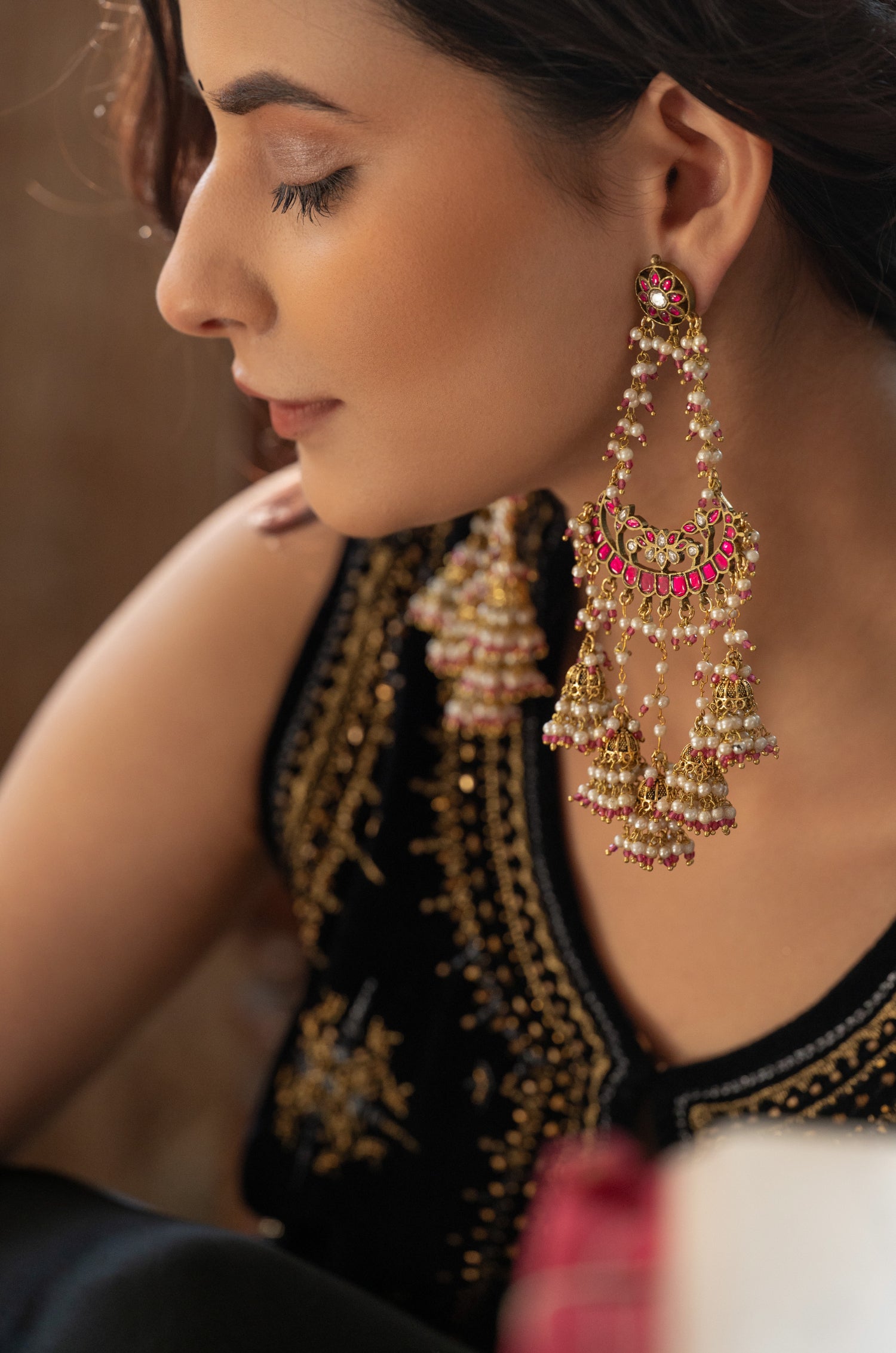 Shreyashi Pink Kundan Earrings