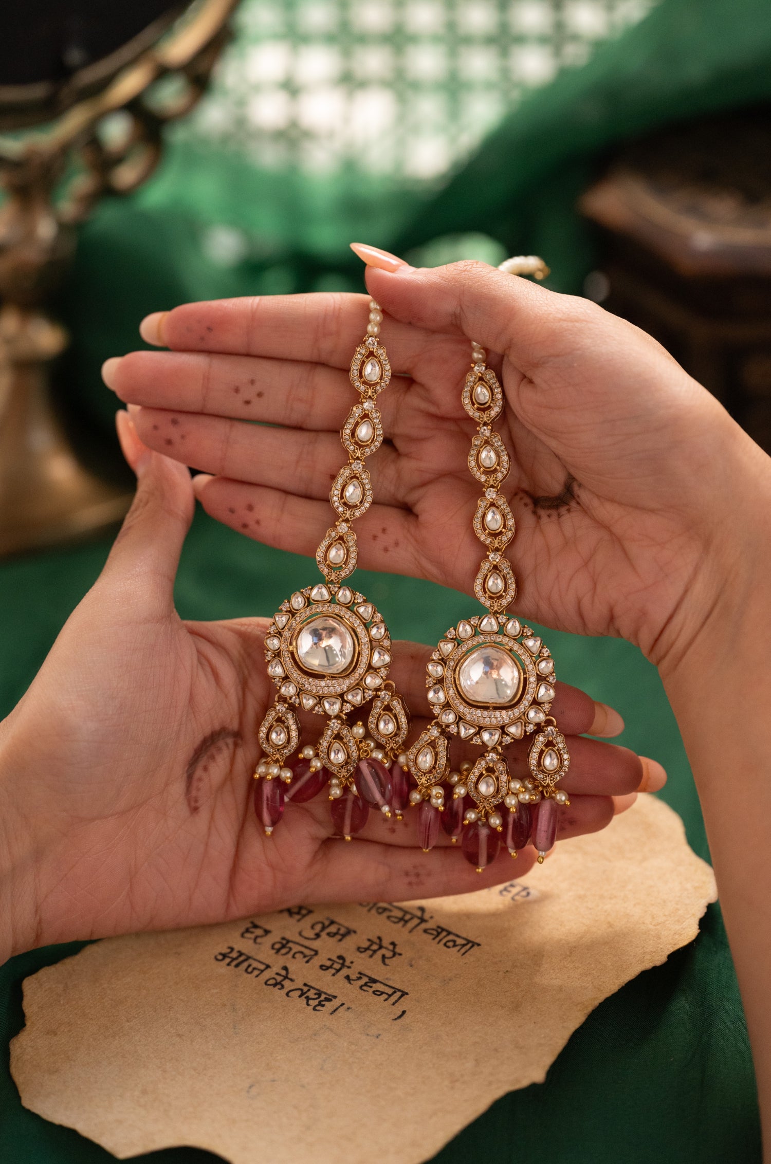 Amisha Pink Polki Earrings
