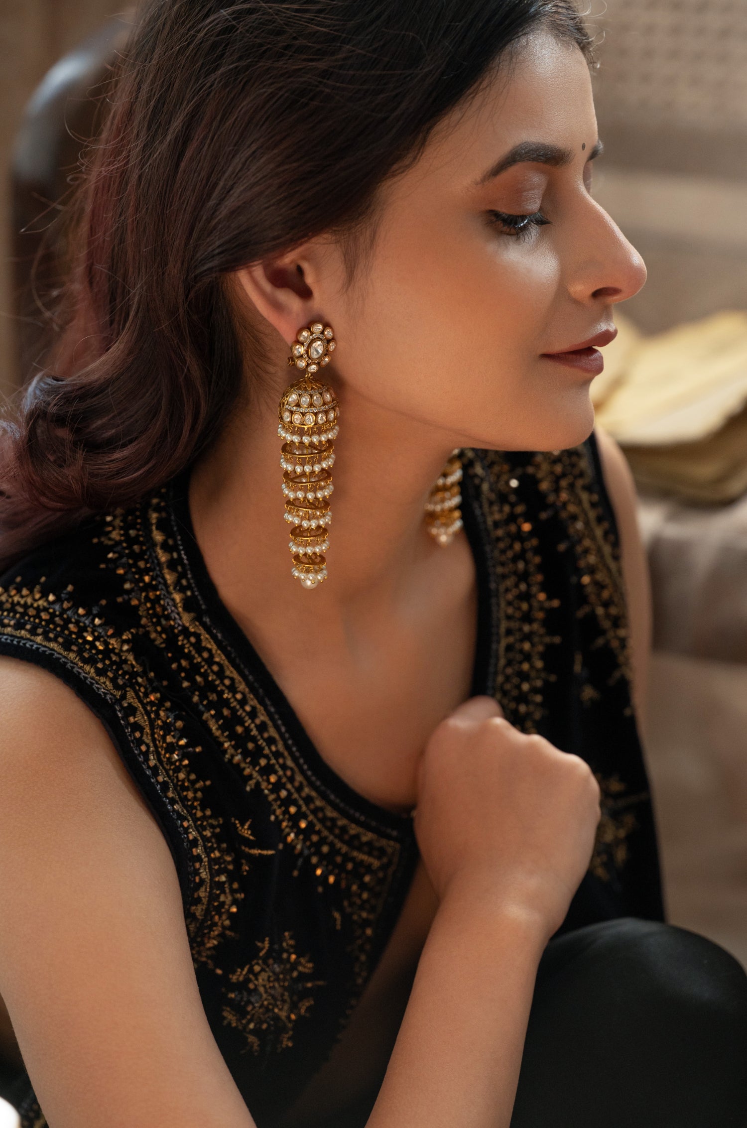 Sabrina Polki Jhumhar Earrings