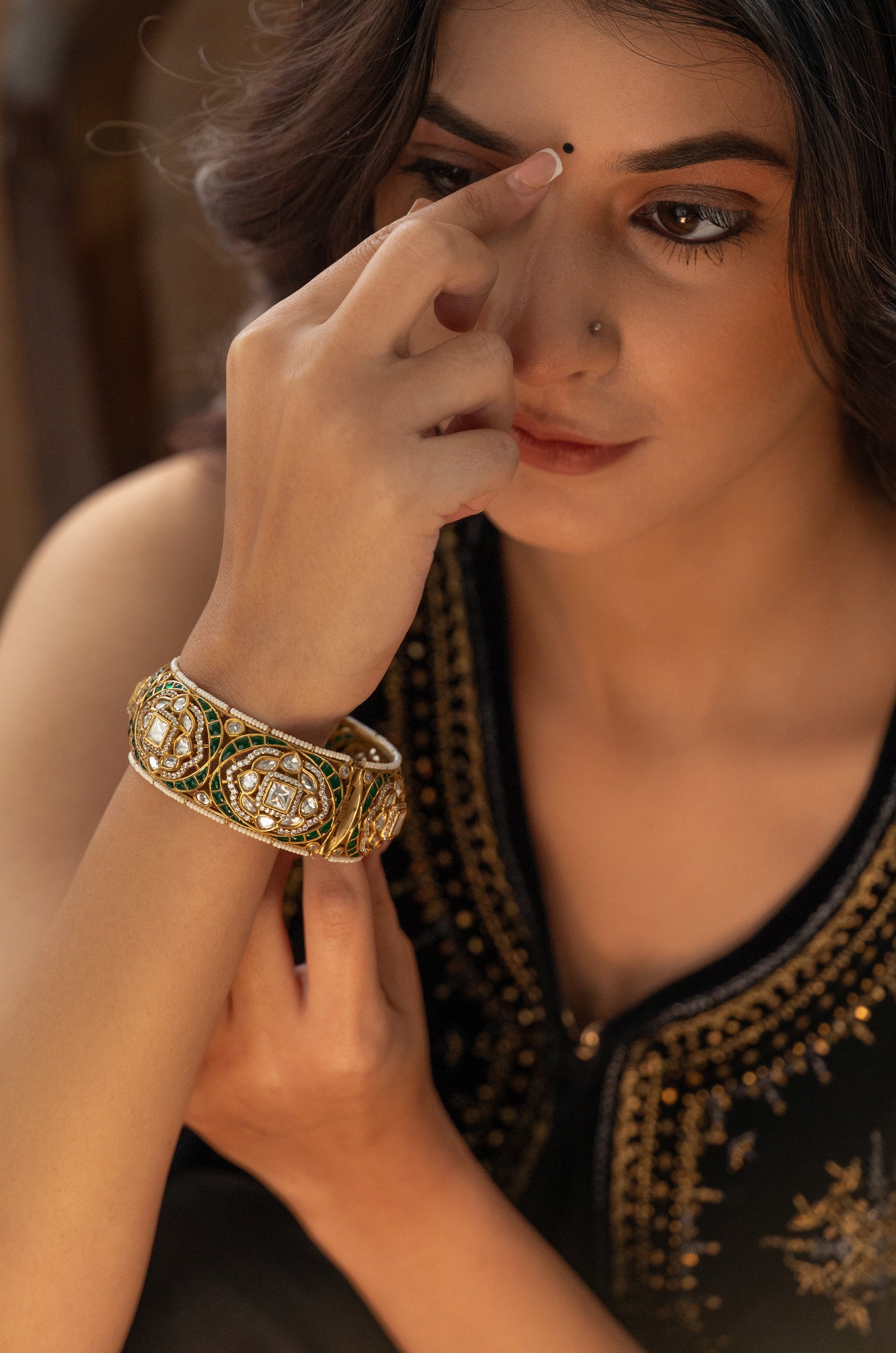 Mizhua Green Polki Bangle