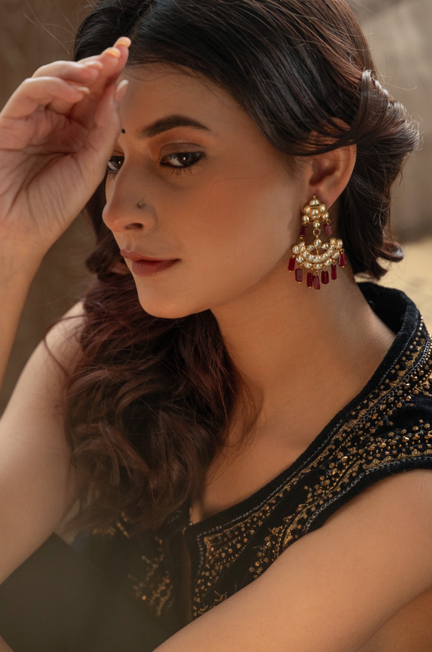 Urvisha Red Kundan Earrings