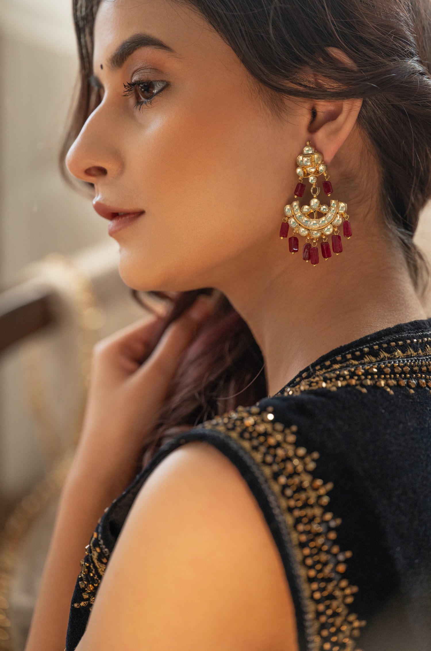 Urvisha Red Kundan Earrings