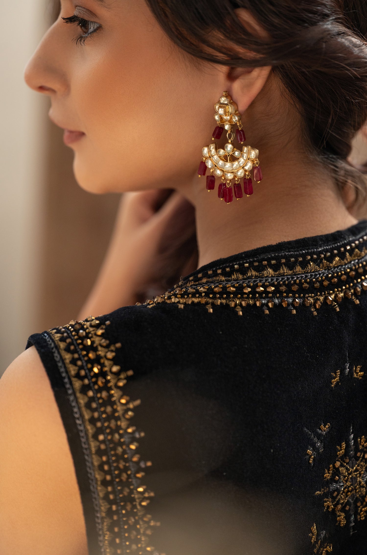 Urvisha Red Kundan Earrings