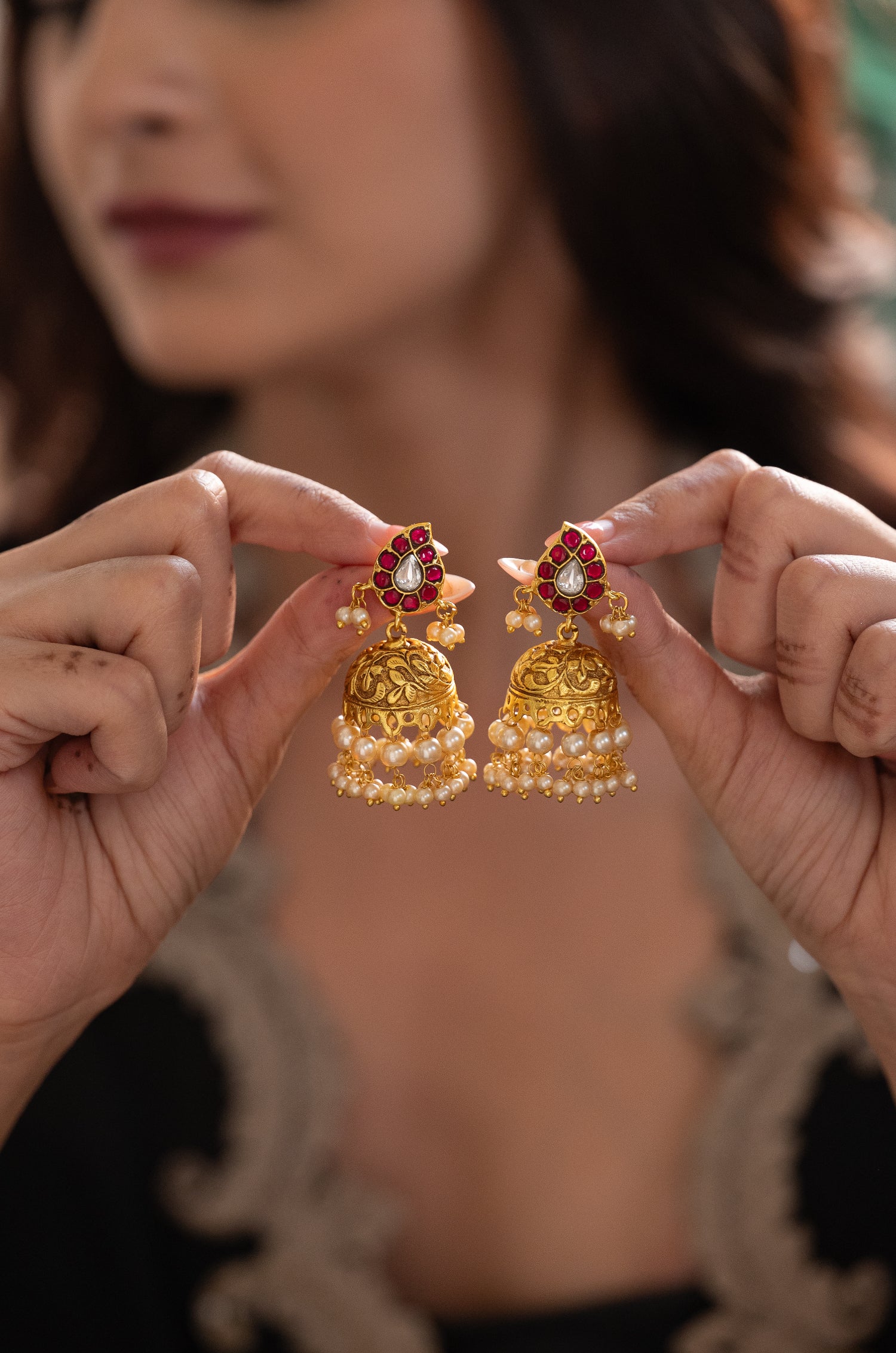 Luna Kundan Jhumka Earrings