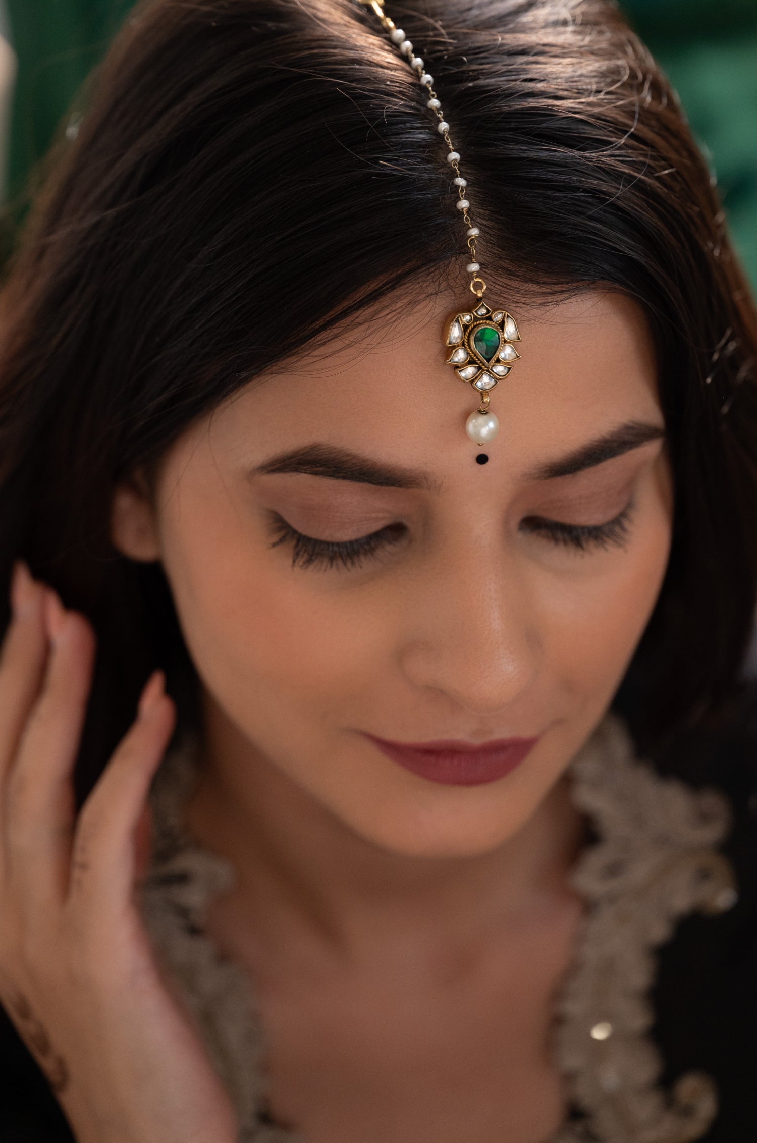 Bani Green Kundan Maang Tikka