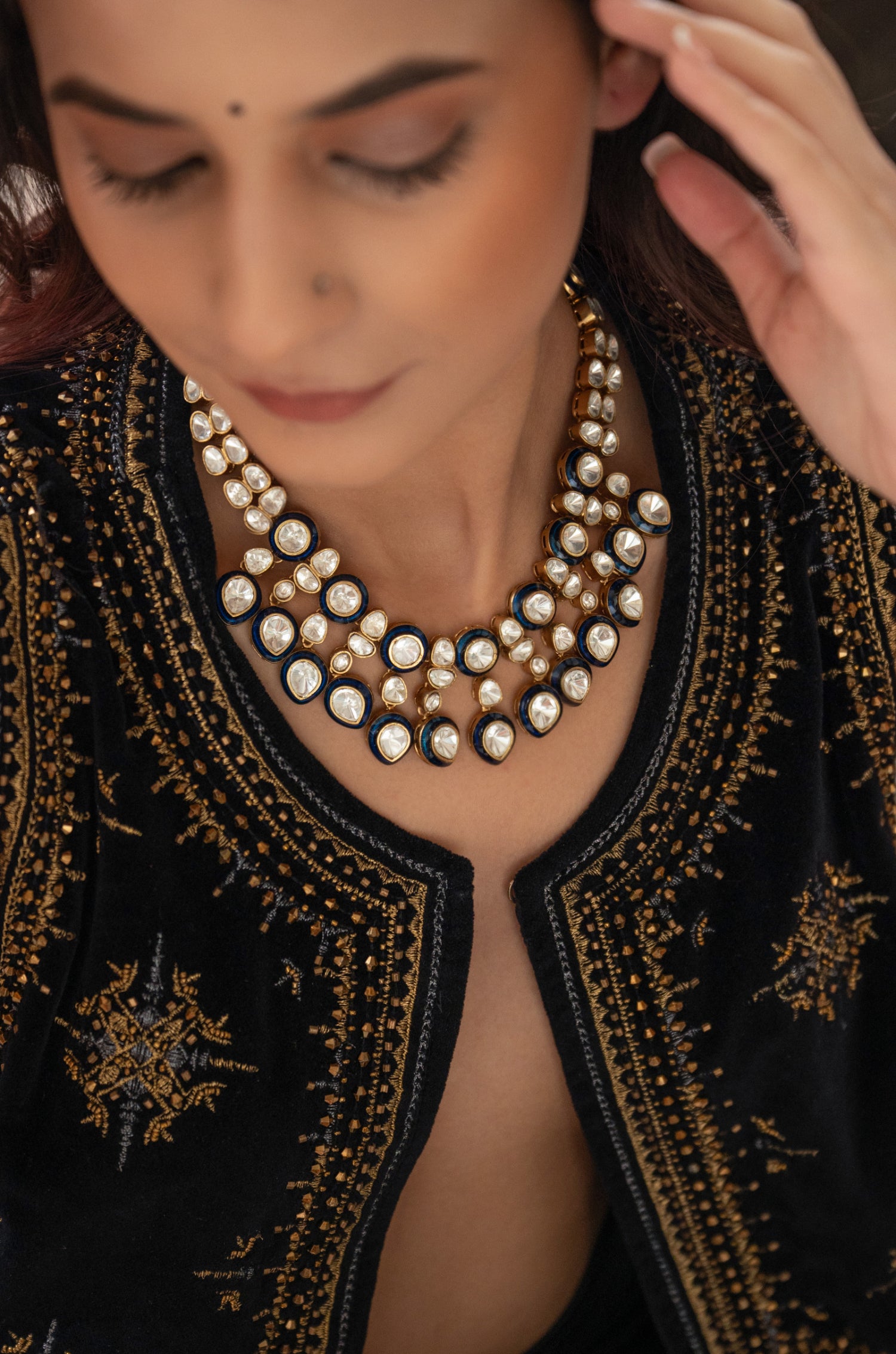 Phuja Blue Polki Necklace Set