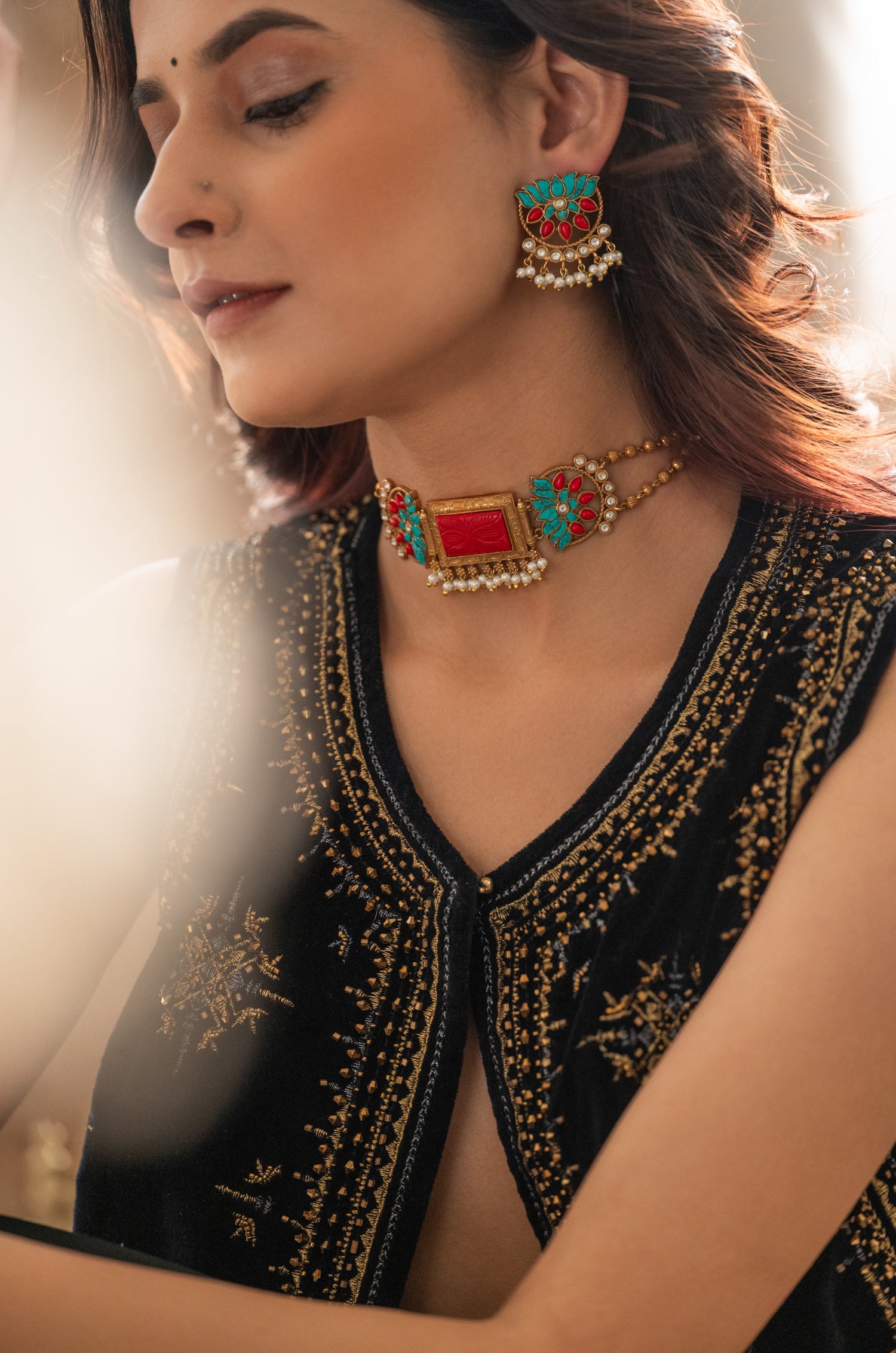 Sahina Red Kundan Necklace Set