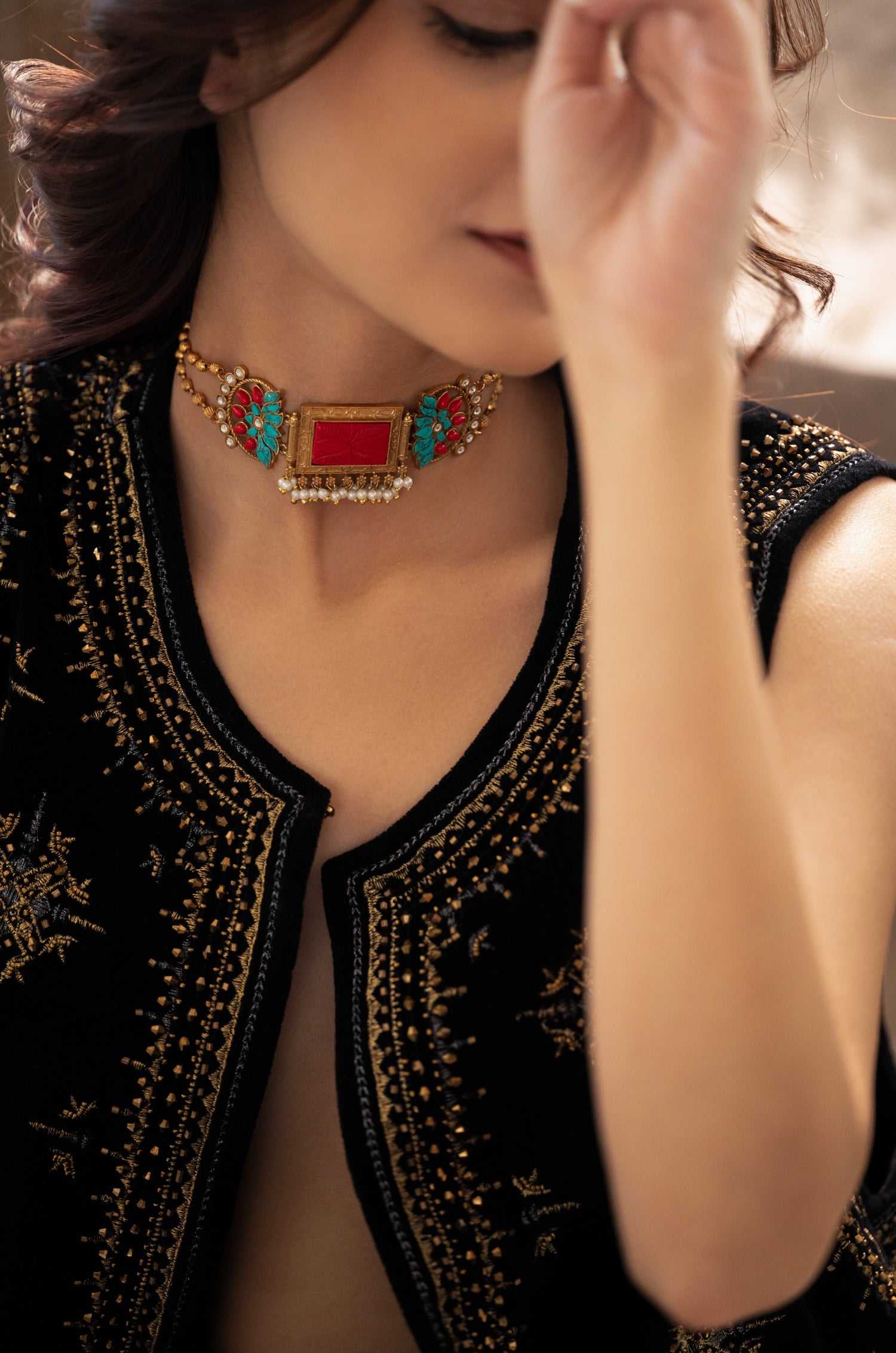 Sahina Red Kundan Necklace Set
