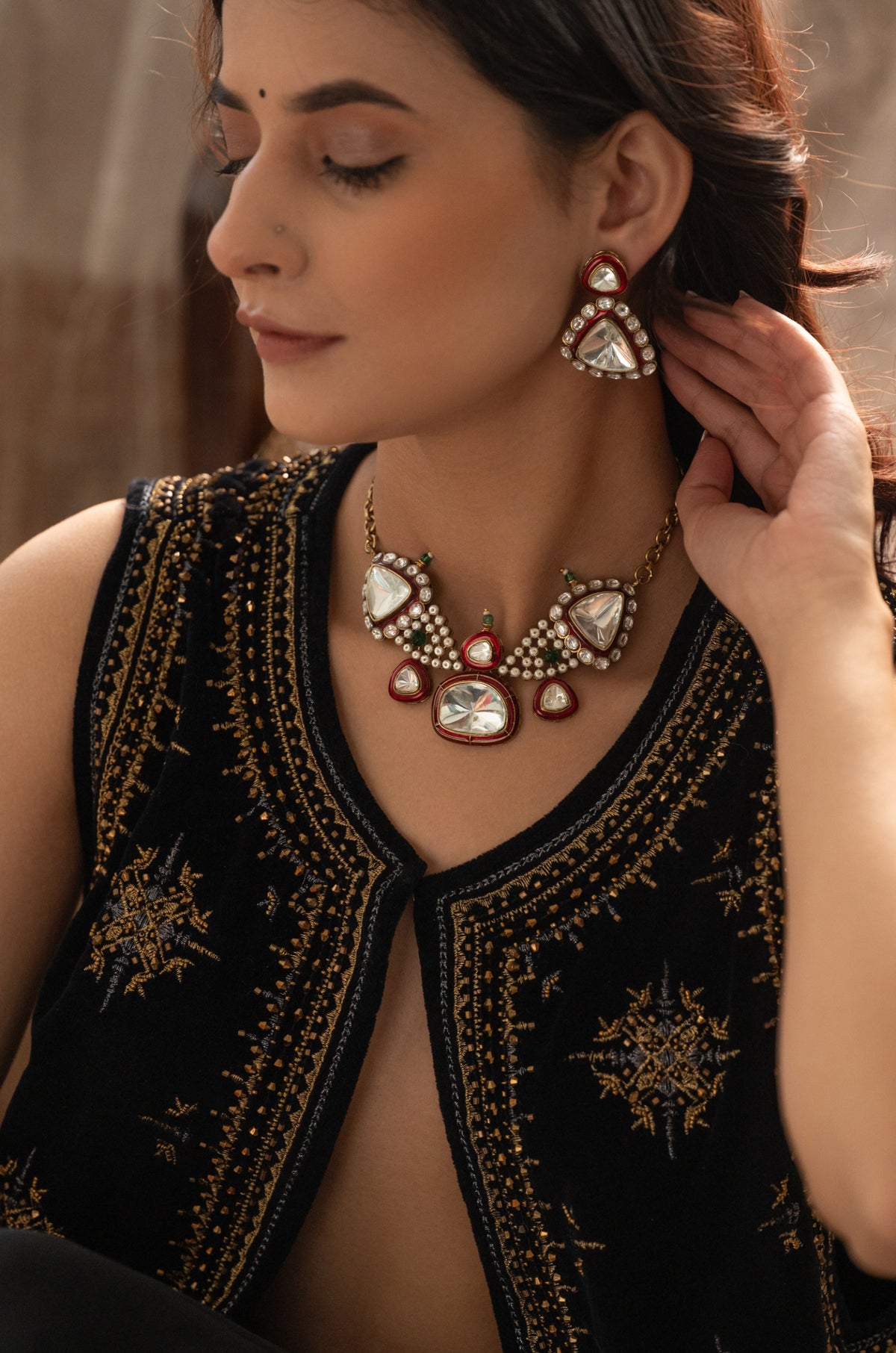 Faariya Red Polki Necklace Set