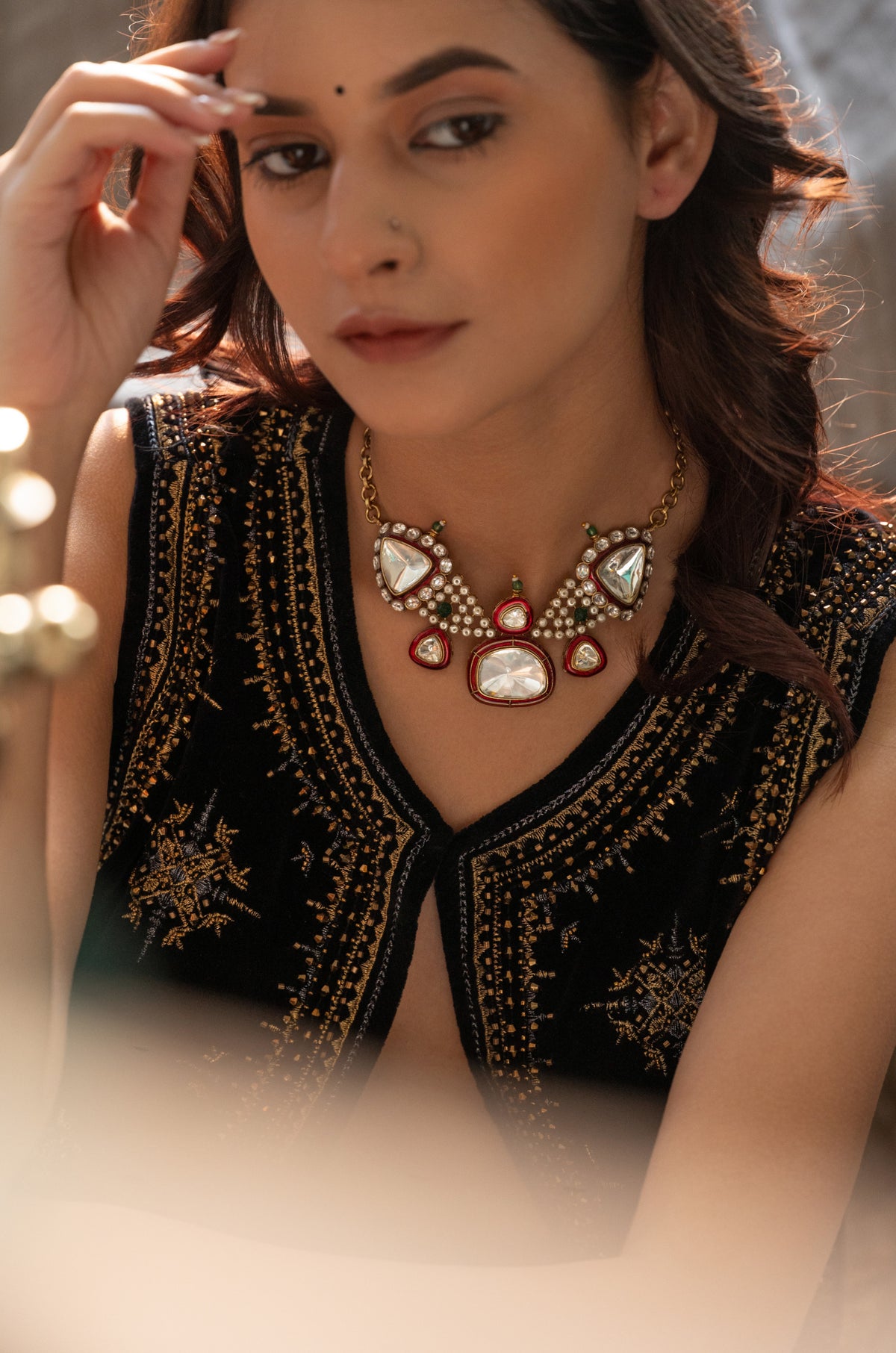 Faariya Red Polki Necklace Set