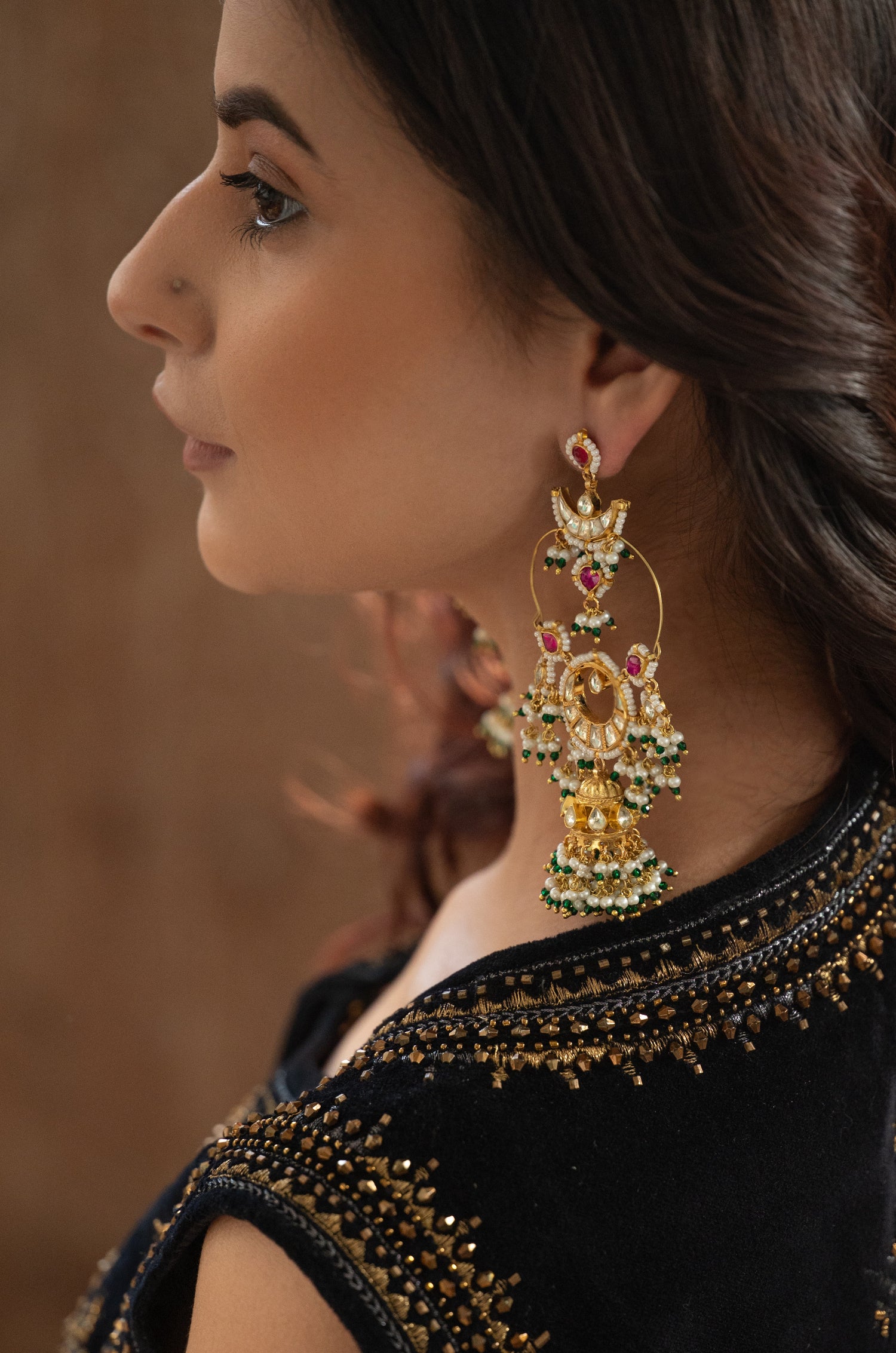 Garvi Red Kundan Jhumka Earrings